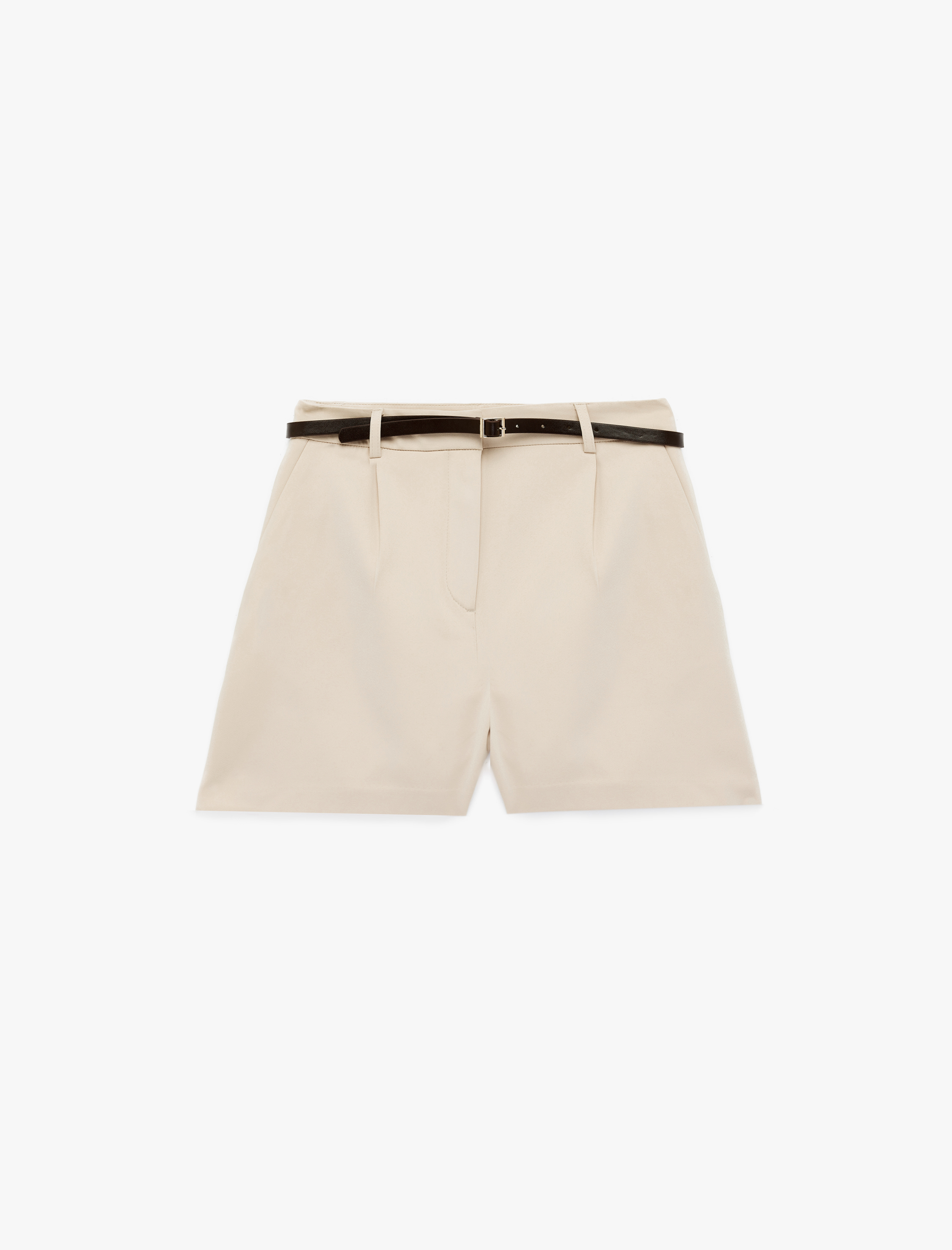   Cepli Viskon Karışımlı Kemer Detaylı Yüksek Bel Bermuda Şort