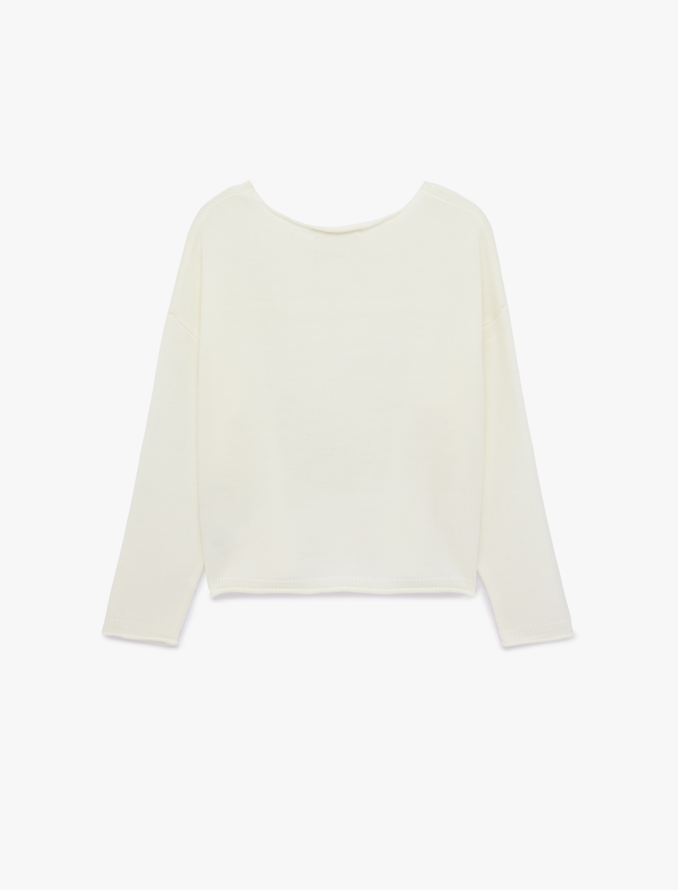   Kayık Yuvarlak Yaka Uzun Kollu Triko Kazak