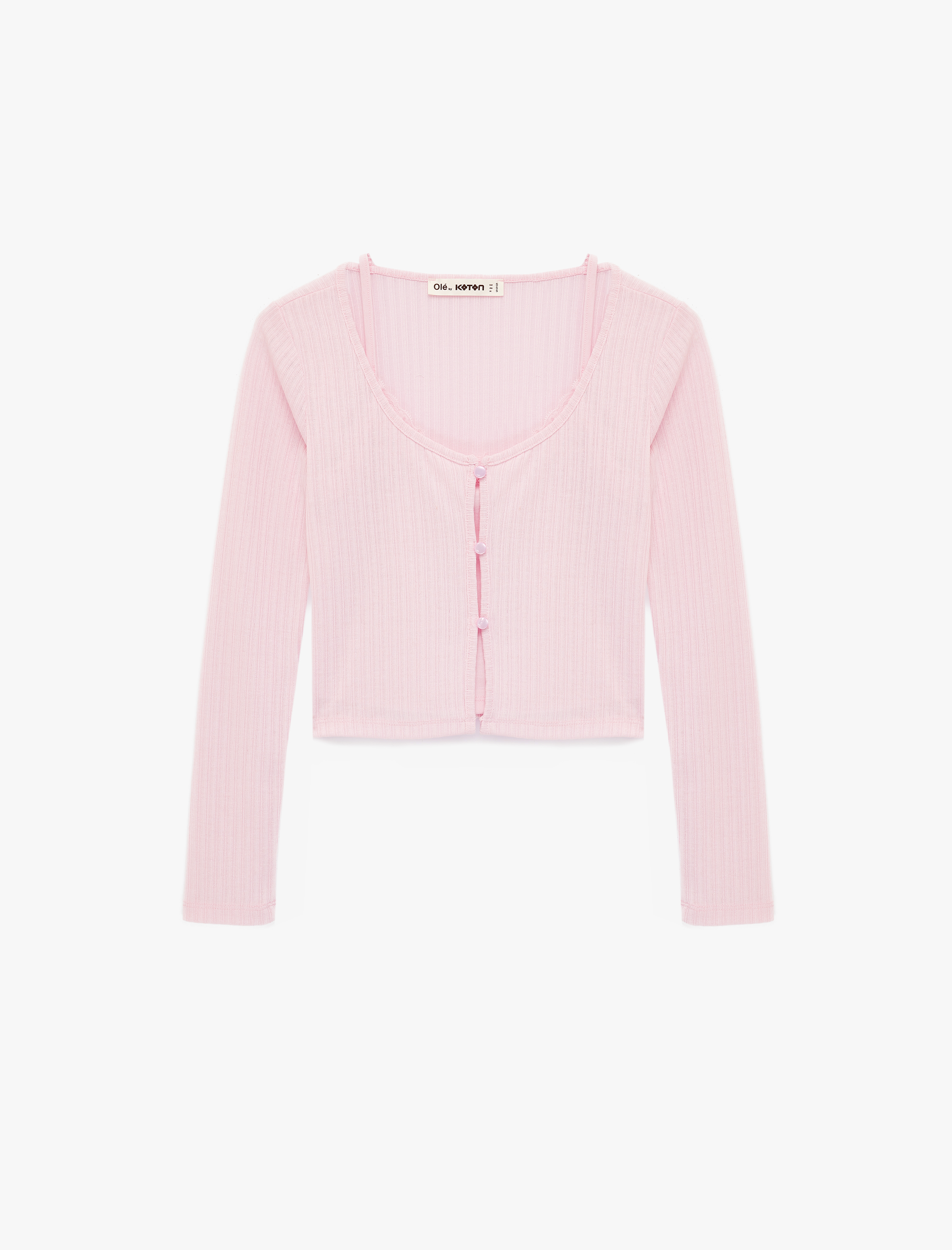   Slim Fit Uzun Kollu Düğmeli Atletli Bisiklet Yaka Kaşkorse Tişört