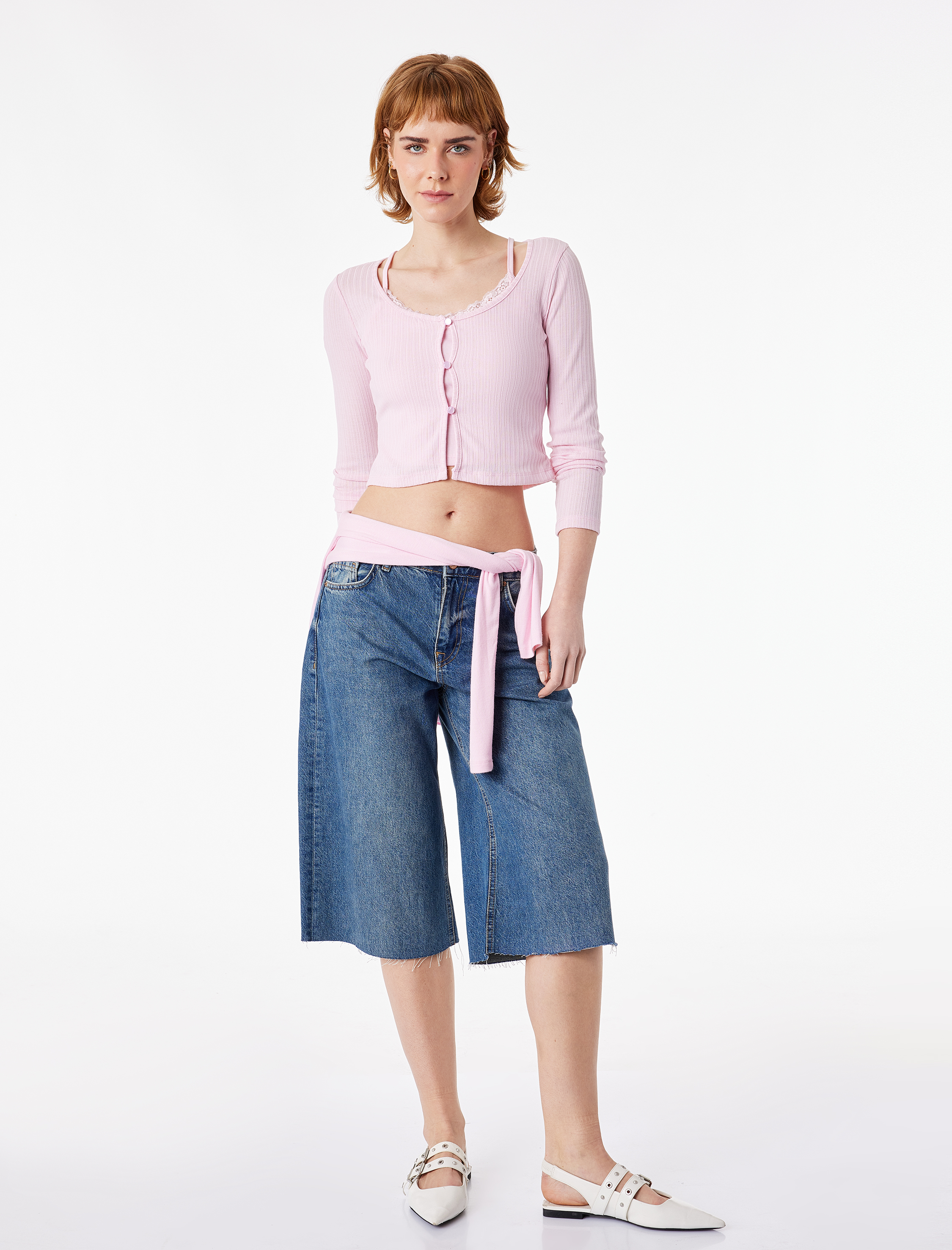   Slim Fit Uzun Kollu Düğmeli Atletli Bisiklet Yaka Kaşkorse Tişört