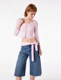 Slim Fit Uzun Kollu Düğmeli Atletli Bisiklet Yaka Kaşkorse Tişört