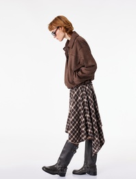 Asimetrik Kesim Ekoseli Midi Etek