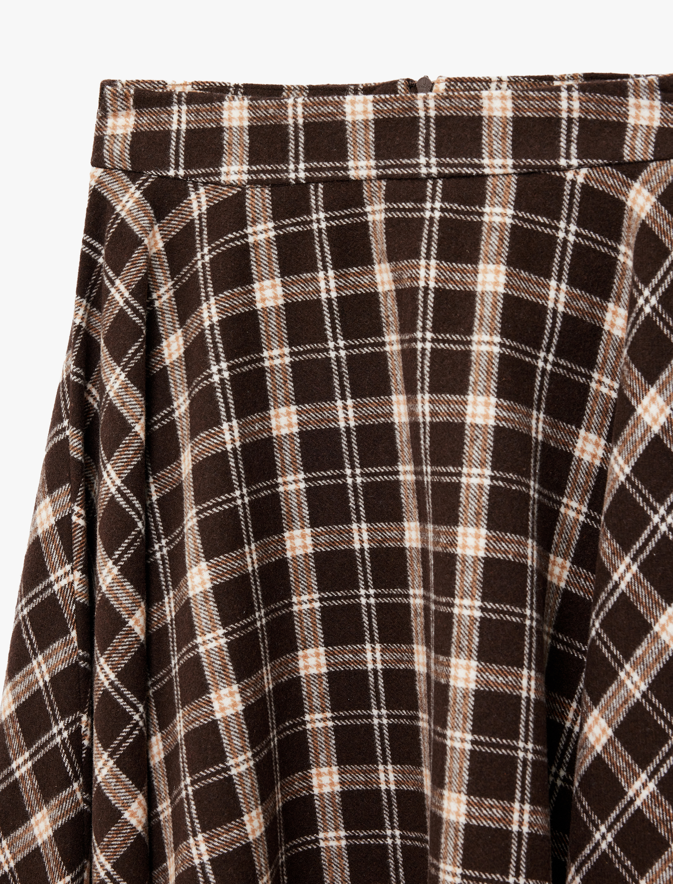   Asimetrik Kesim Ekoseli Midi Etek