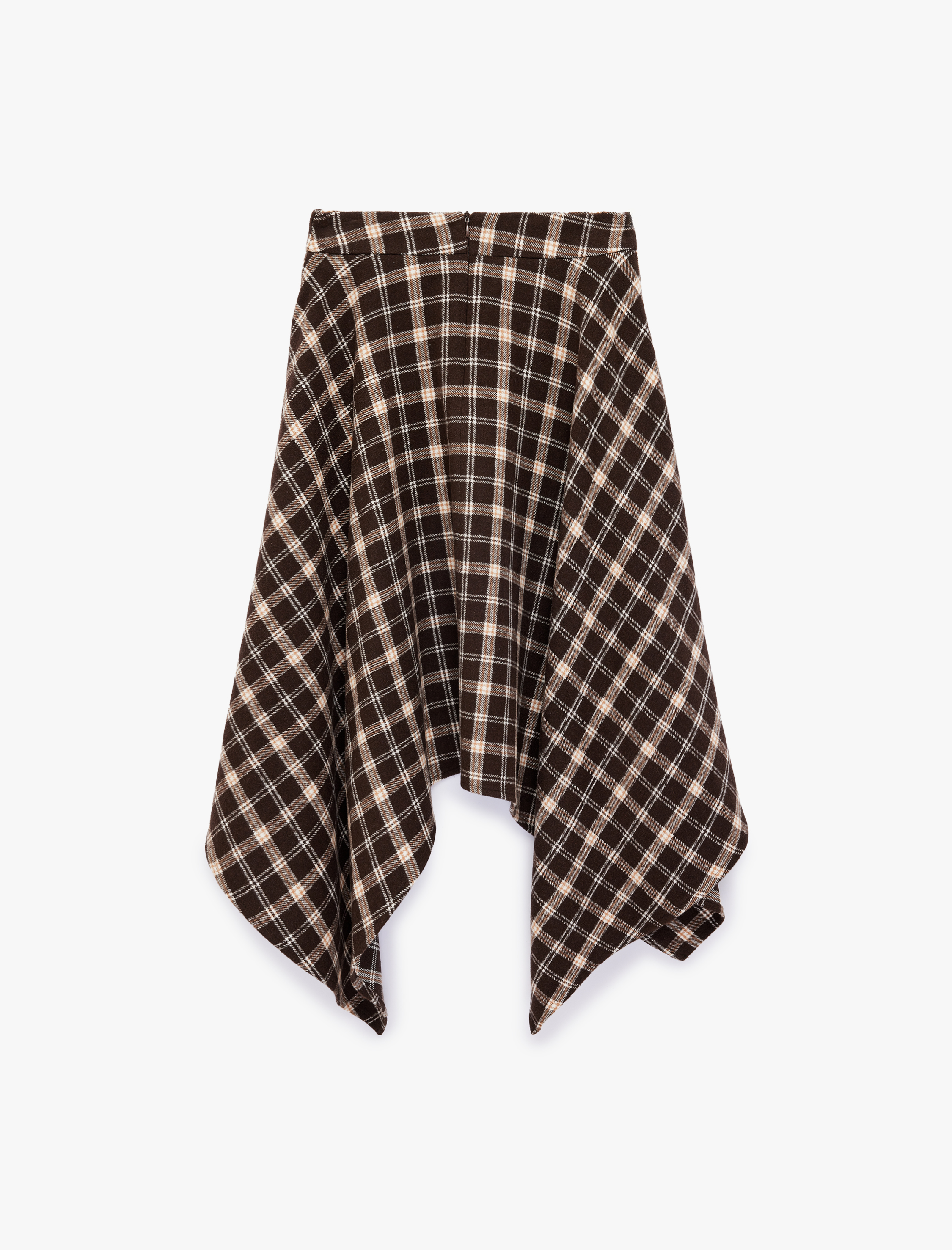   Asimetrik Kesim Ekoseli Midi Etek