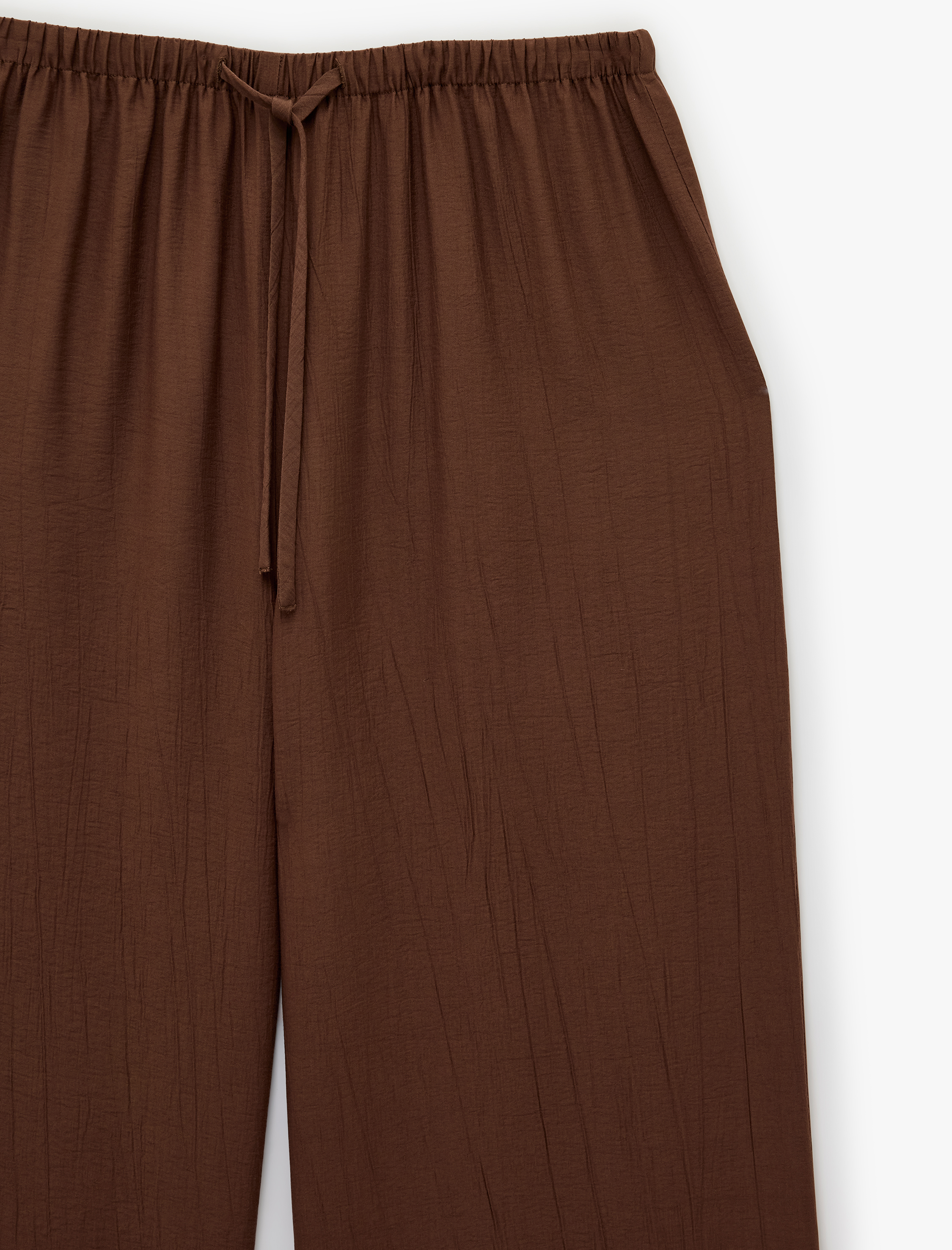   Viskon Crinkle Kumaş Rahat Kalıp Beli Bağcıklı Pantolon