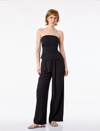 Viskon Crinkle Kumaş Rahat Kalıp Beli Bağcıklı Pantolon