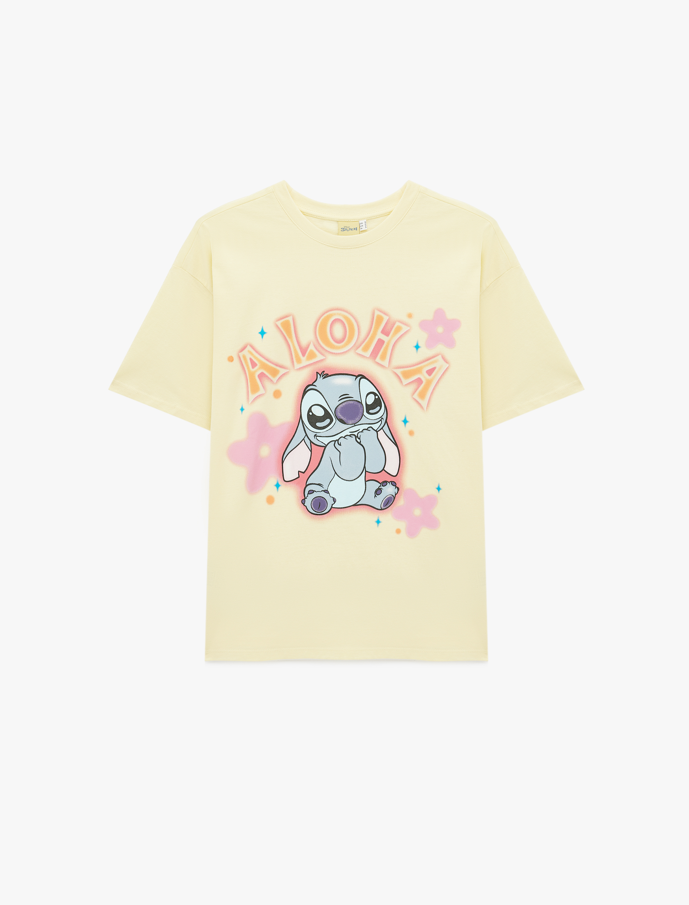   Stitch Lisanslı Kısa Kollu Bisiklet Yaka Baskılı Tişört