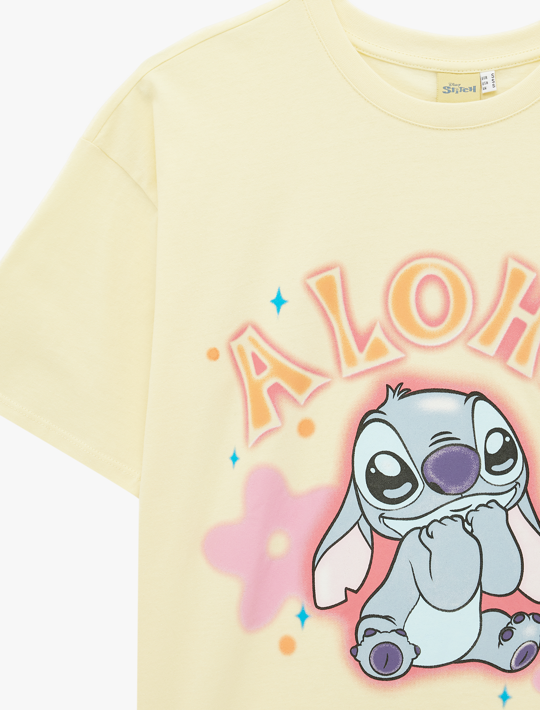   Stitch Lisanslı Kısa Kollu Bisiklet Yaka Baskılı Tişört
