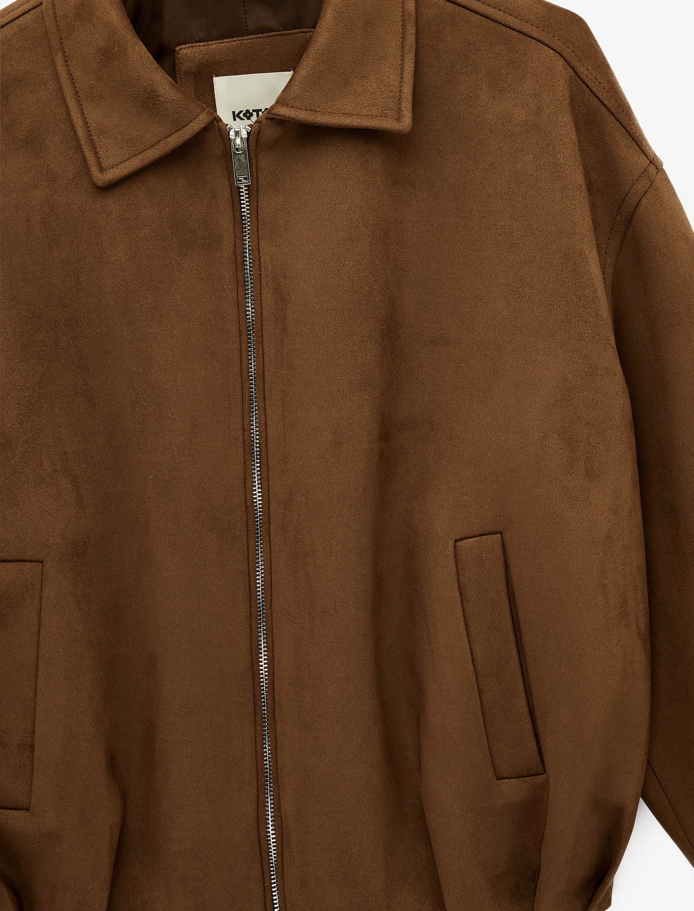   Uzun Kollu Cepli Fermuarlı Suni Süet Oversize Bomber Ceket