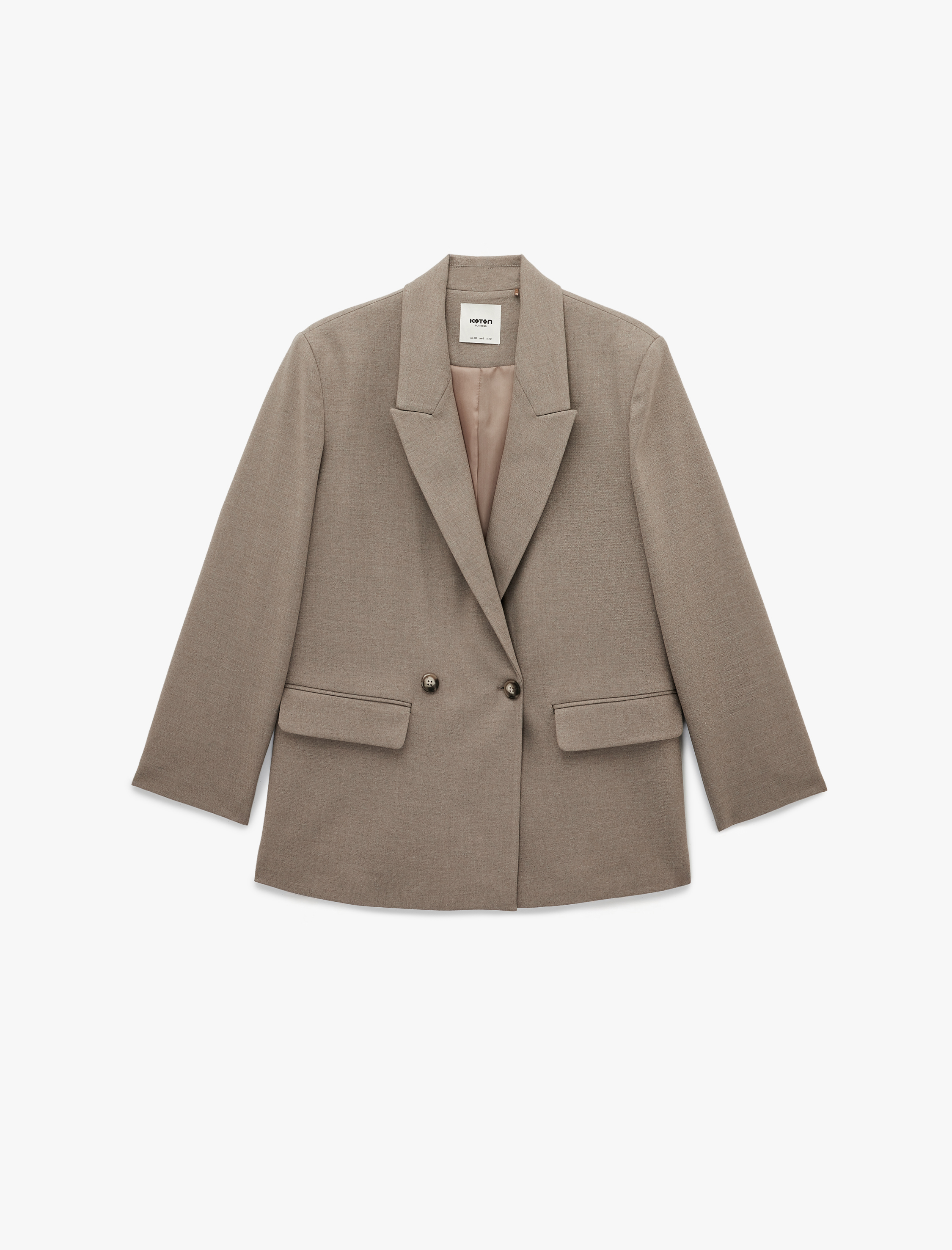   Uzun Kollu Viskon Karışımlı Düğmeli Cepli Kruvaze Yaka Blazer Ceket