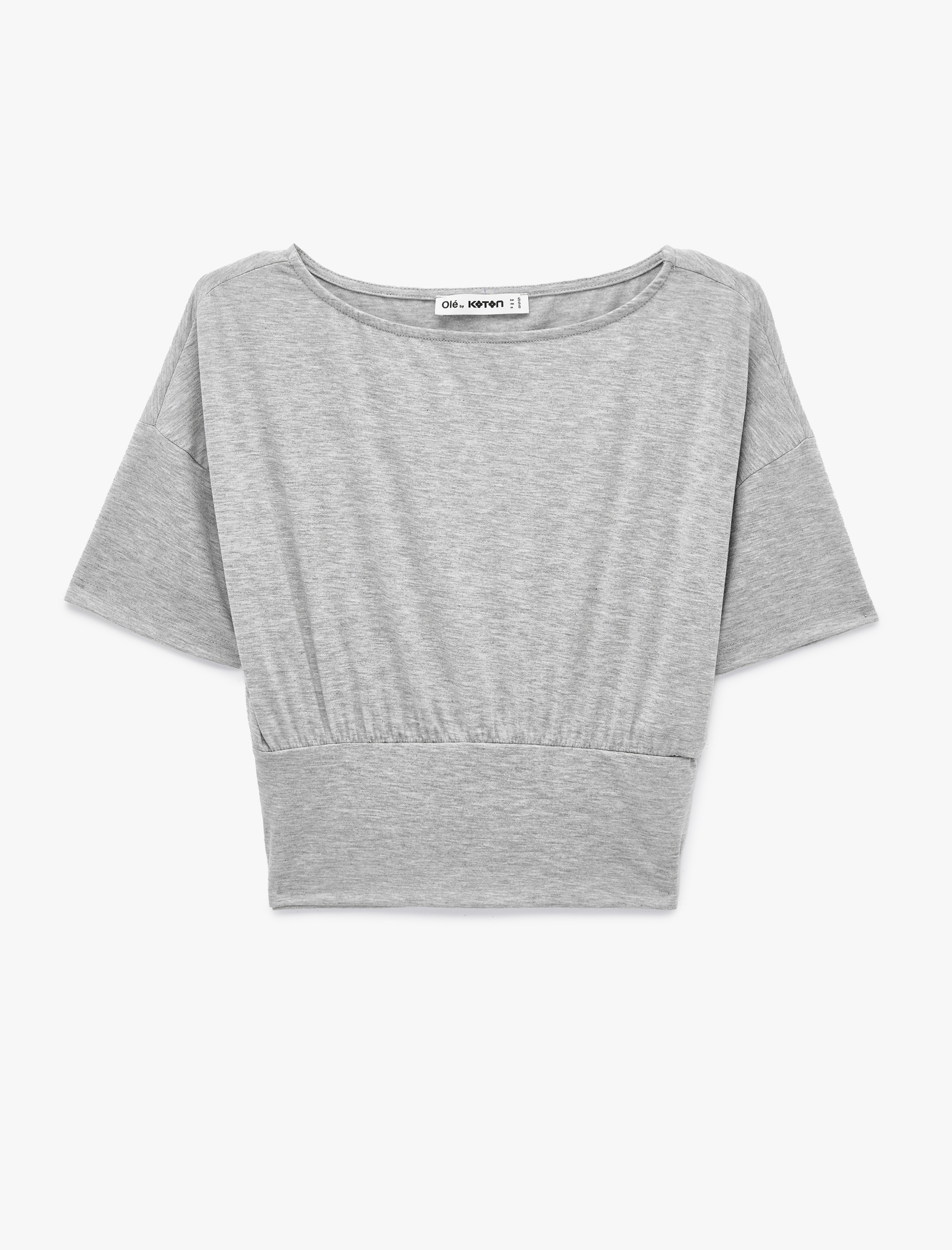   Kısa Kollu Viskon Karışımlı Kayık Yaka Crop Tişört