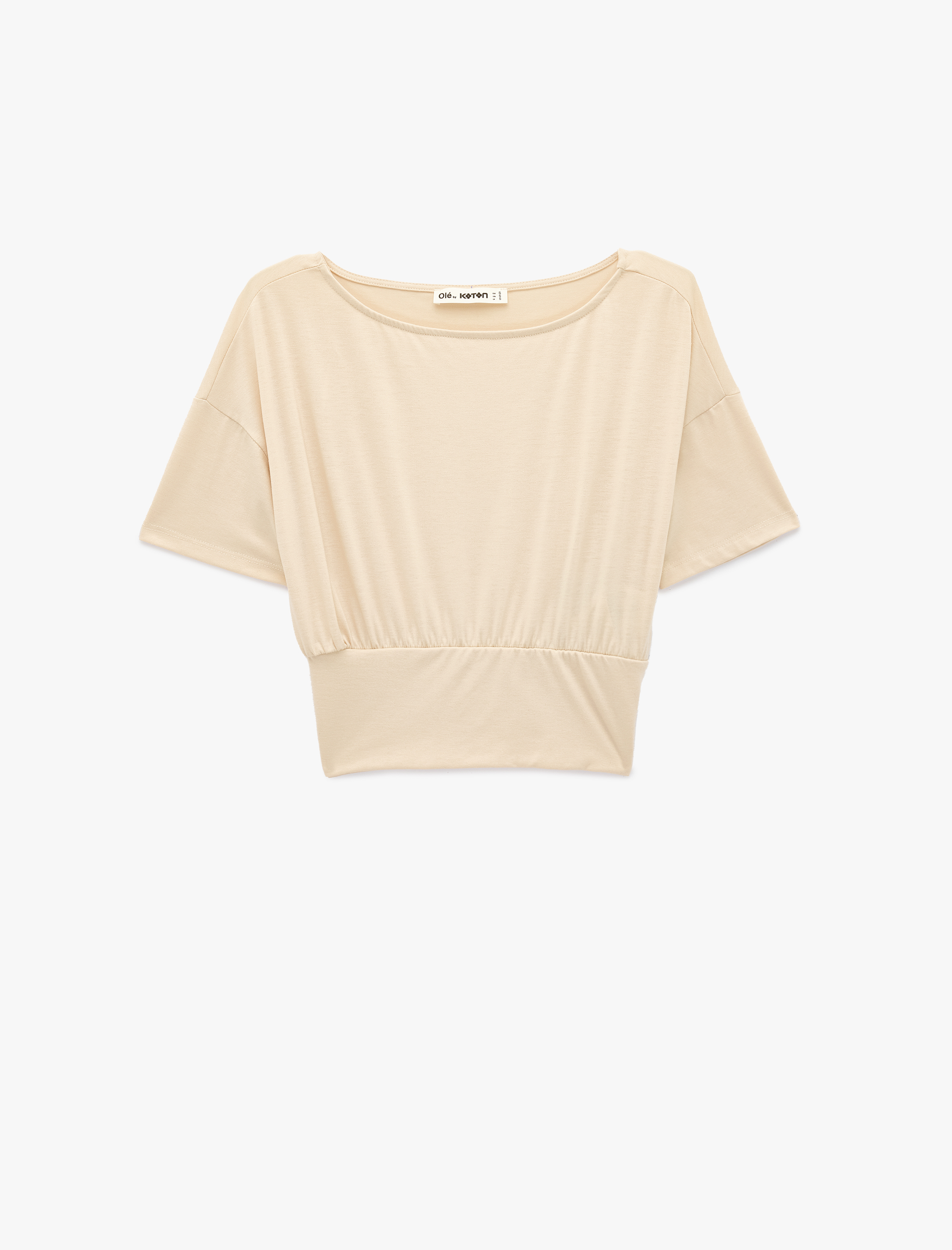   Kısa Kollu Viskon Karışımlı Kayık Yaka Crop Tişört