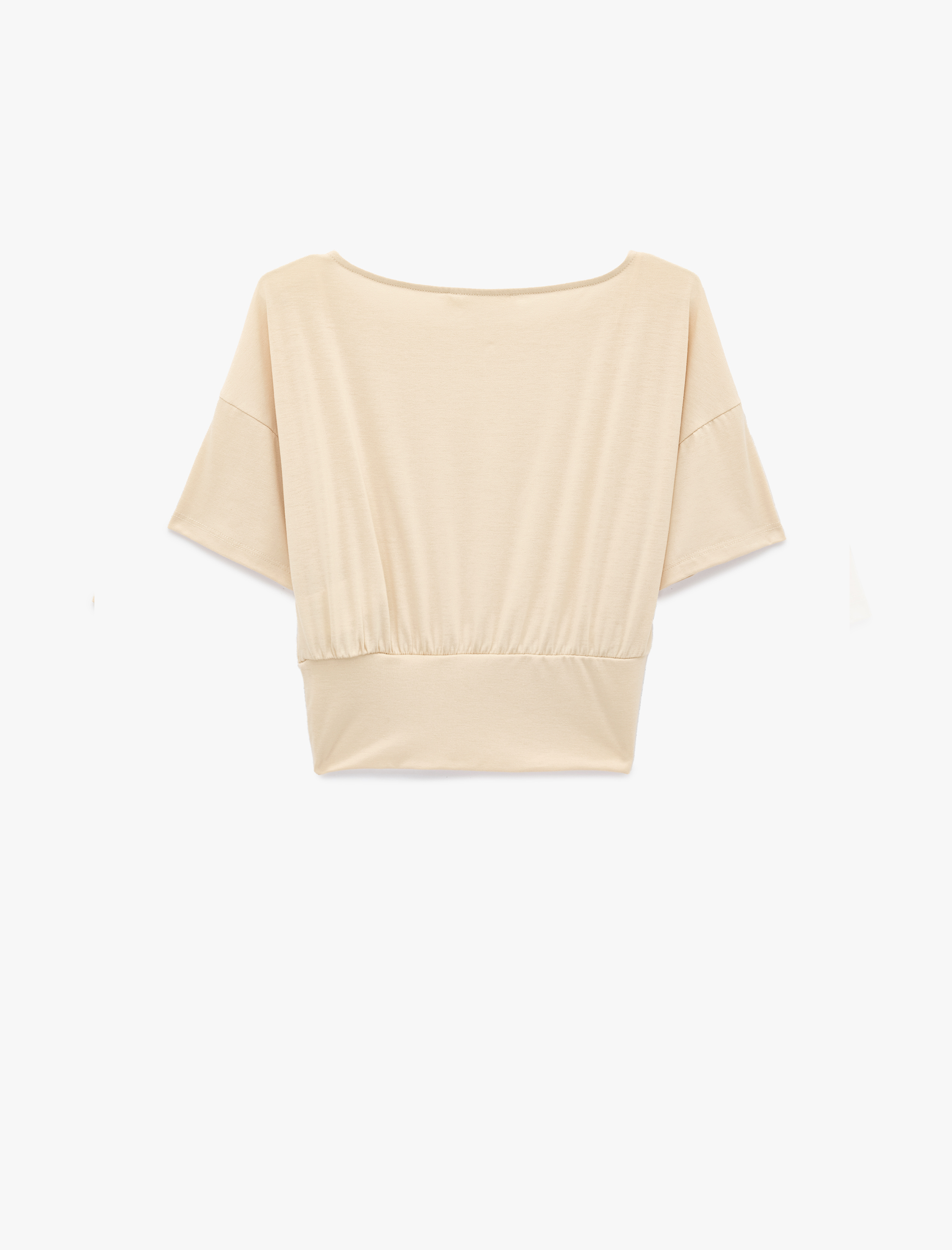   Kısa Kollu Viskon Karışımlı Kayık Yaka Crop Tişört