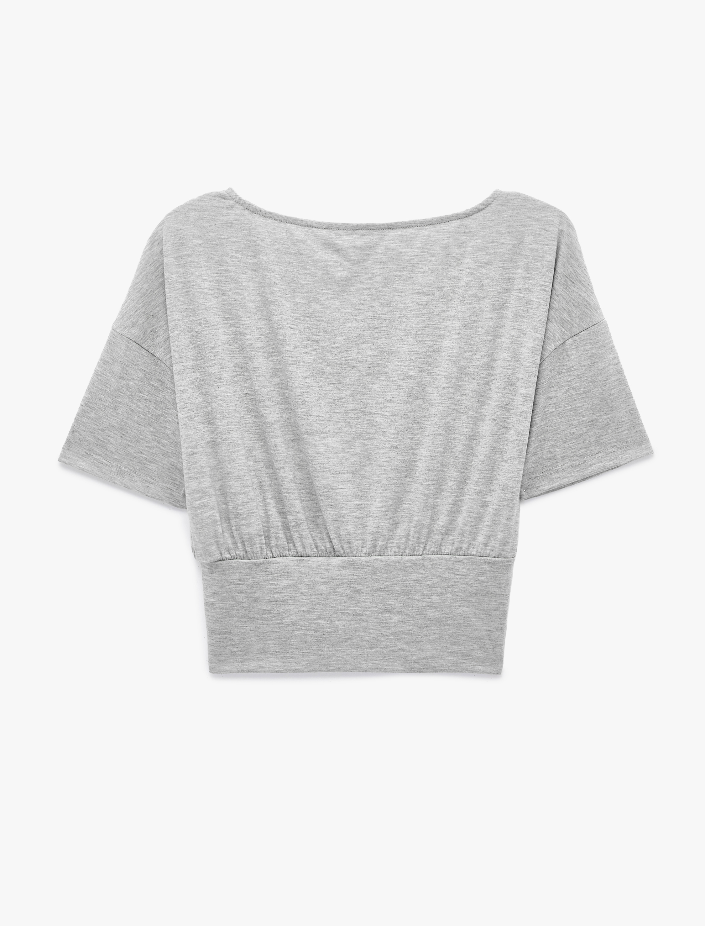   Kısa Kollu Viskon Karışımlı Kayık Yaka Crop Tişört