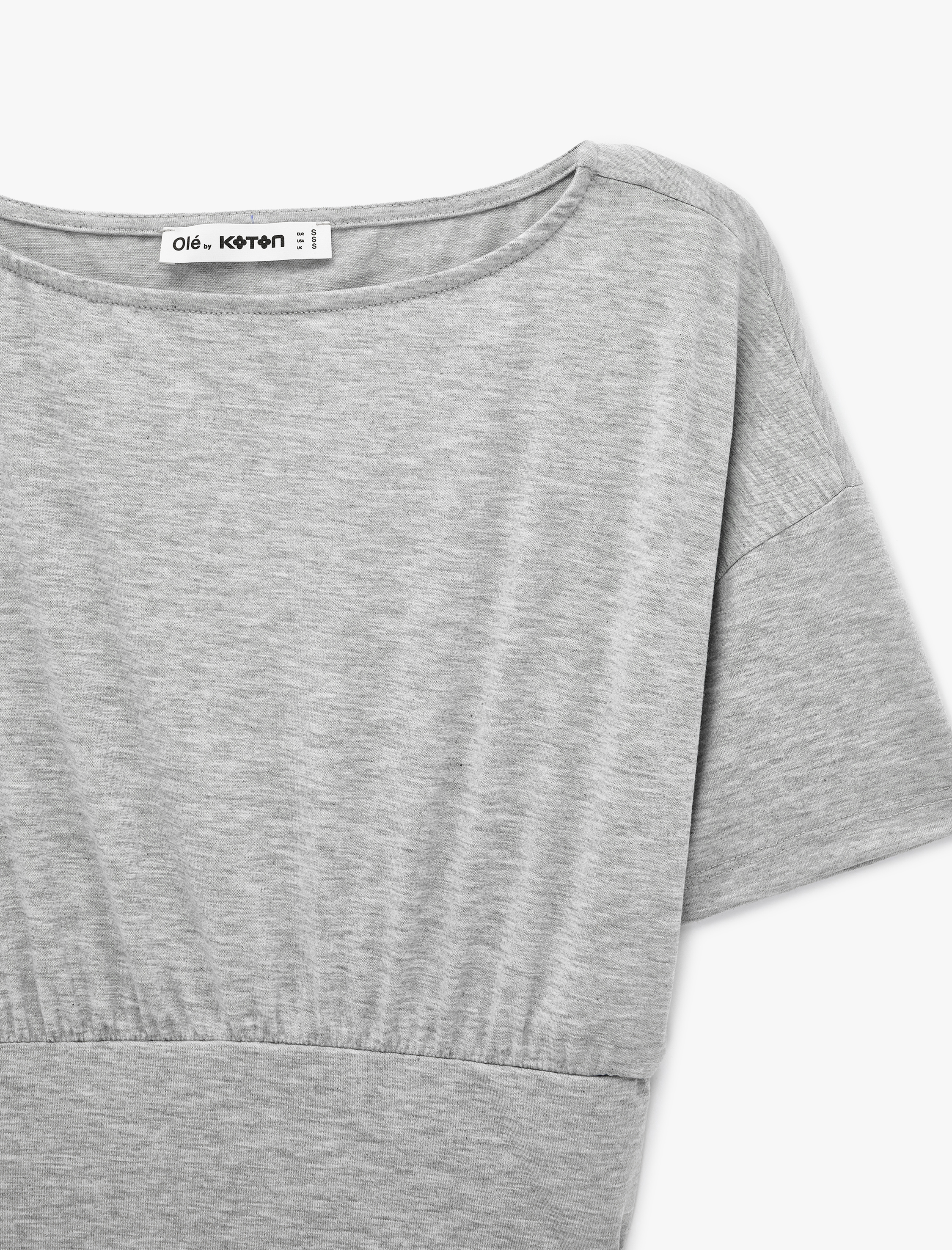   Kısa Kollu Viskon Karışımlı Kayık Yaka Crop Tişört