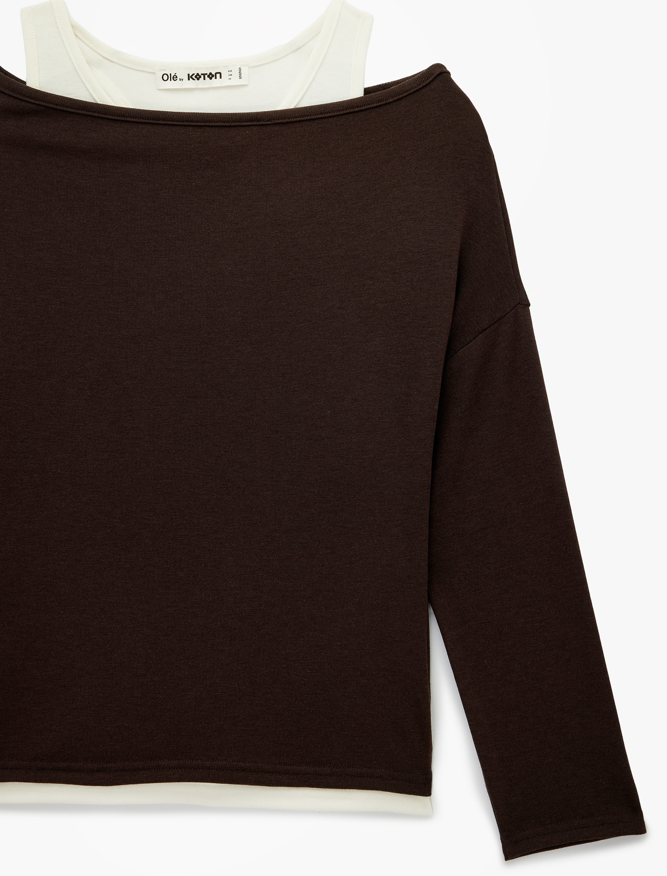   Slim Fit Asimetrik Yaka Atlet Detaylı Viskon Karışımlı Uzun Kollu Tişört