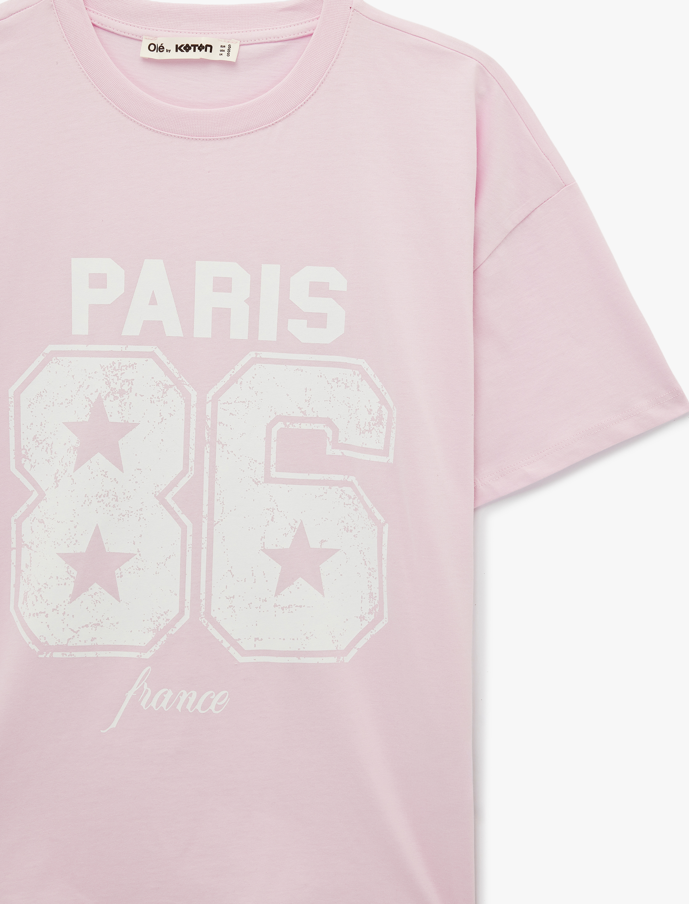   Rahat Kalıp Kısa Kollu Bisiklet Yaka Baskılı Tişört