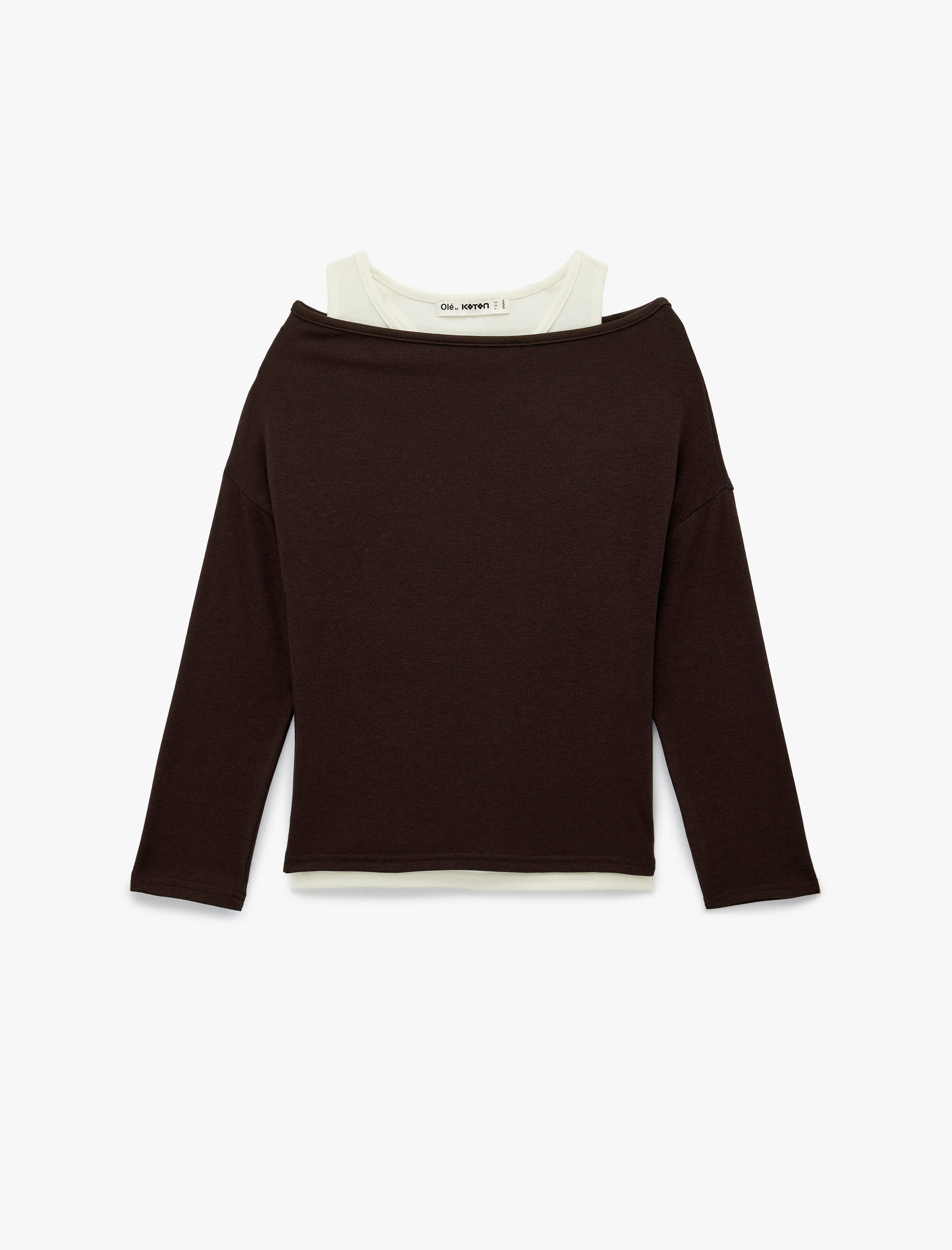   Slim Fit Asimetrik Yaka Atlet Detaylı Viskon Karışımlı Uzun Kollu Tişört