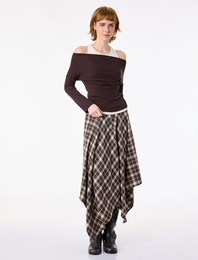 Slim Fit Asimetrik Yaka Atlet Detaylı Viskon Karışımlı Uzun Kollu Tişört