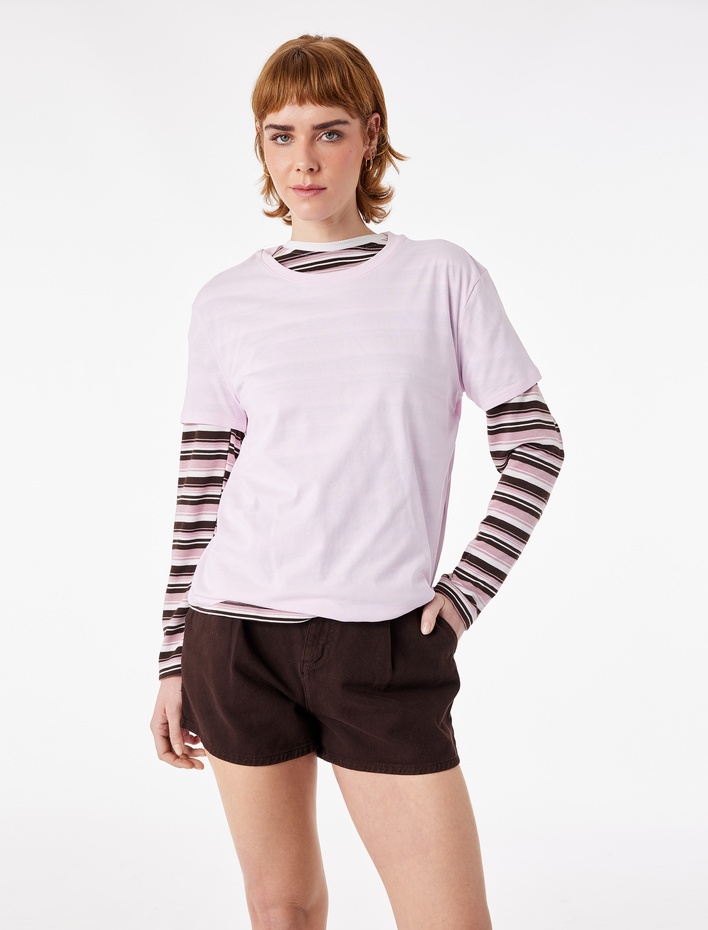  Kısa Kollu Bisiklet Yaka Pamuklu Basic Tişört