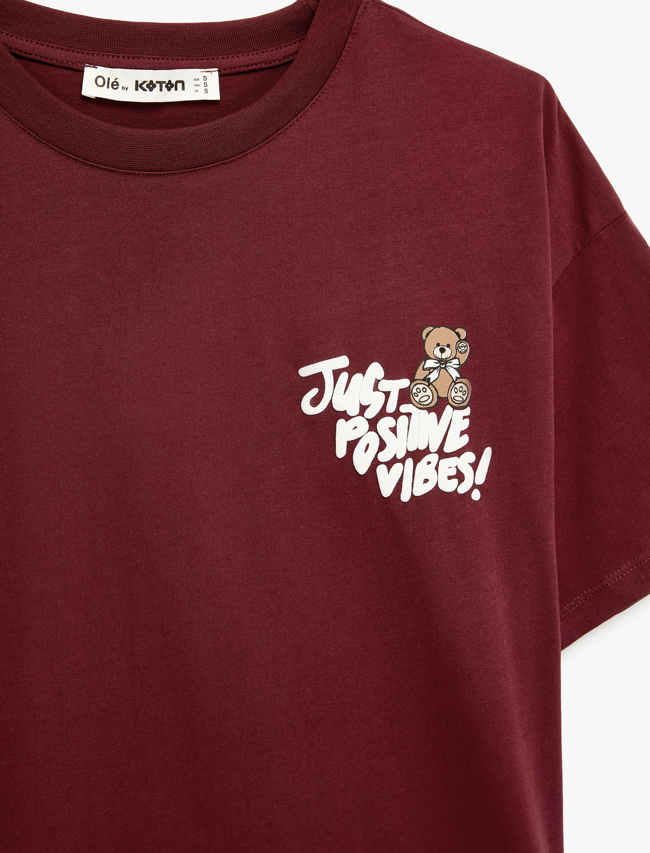   Rahat Kalıp Kısa Kollu Bisiklet Yaka Baskılı Pamuklu Ayıcıklı Tişört