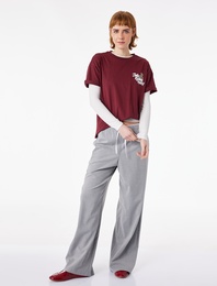 Rahat Kalıp Kısa Kollu Bisiklet Yaka Baskılı Pamuklu Ayıcıklı Tişört