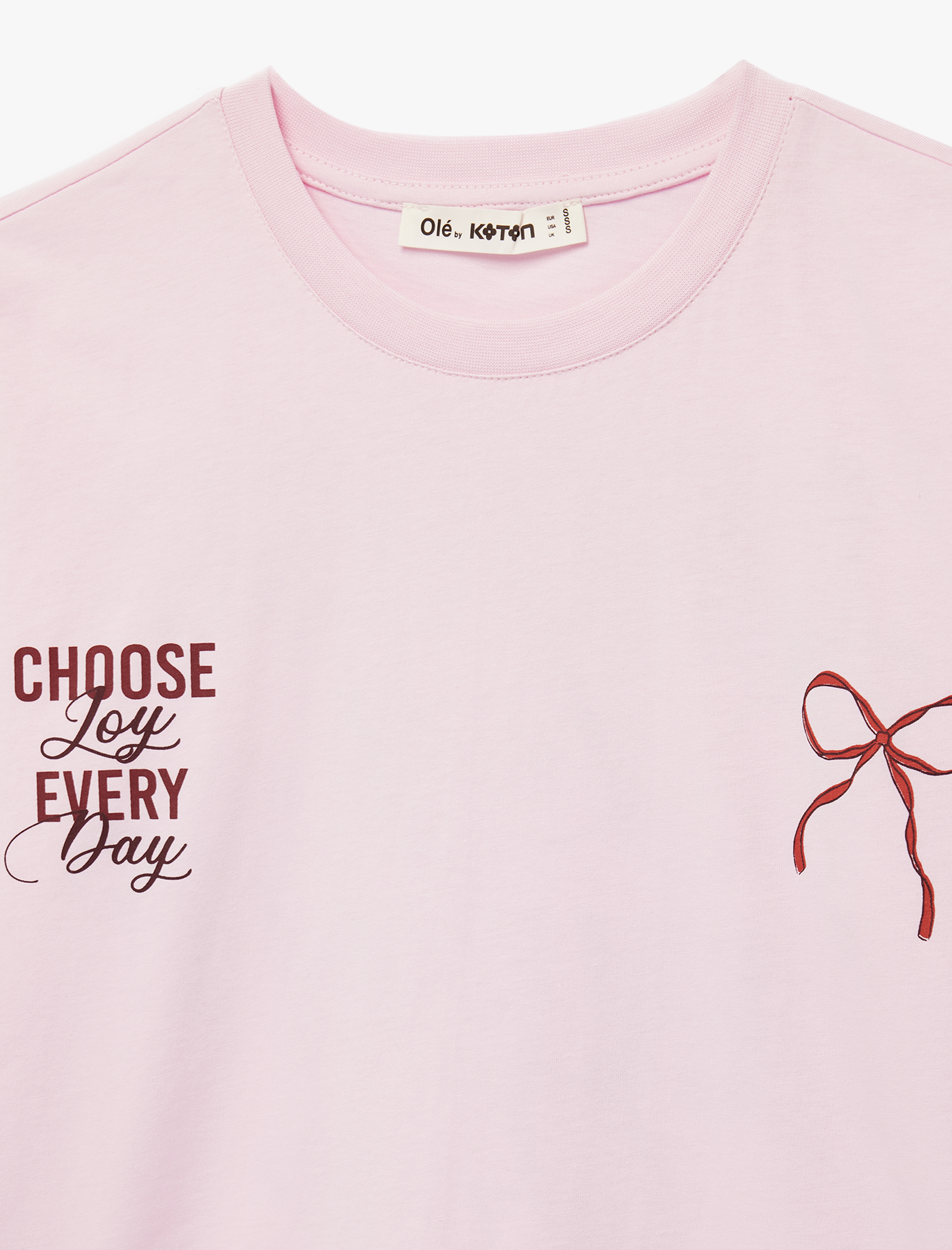   Kısa Kollu Bisiklet Yaka Fiyonklu Arkası Baskılı Oversize Tişört