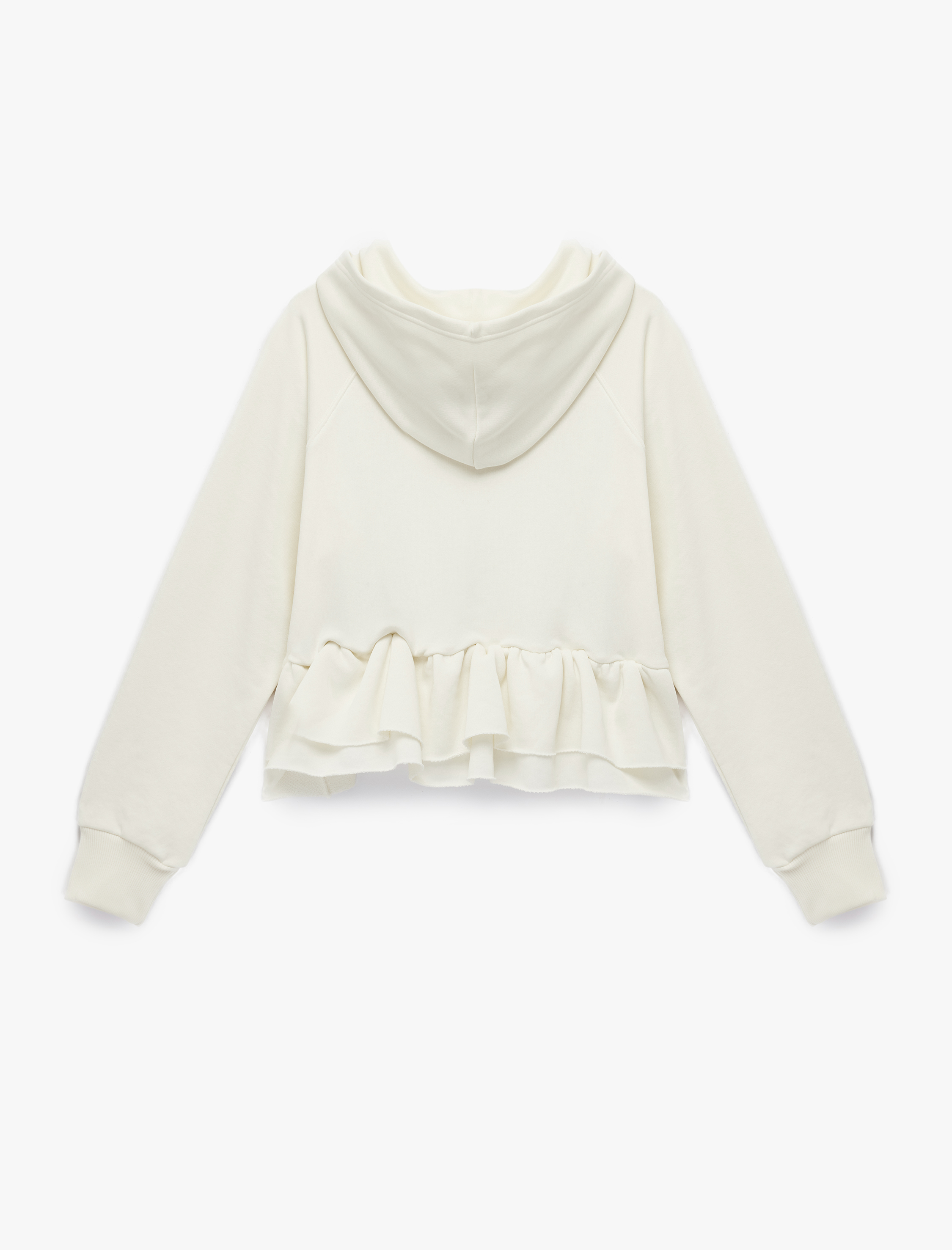   Pamuklu Uzun Kollu Kapüşonlu Volanlı Fermuarlı Sweatshirt