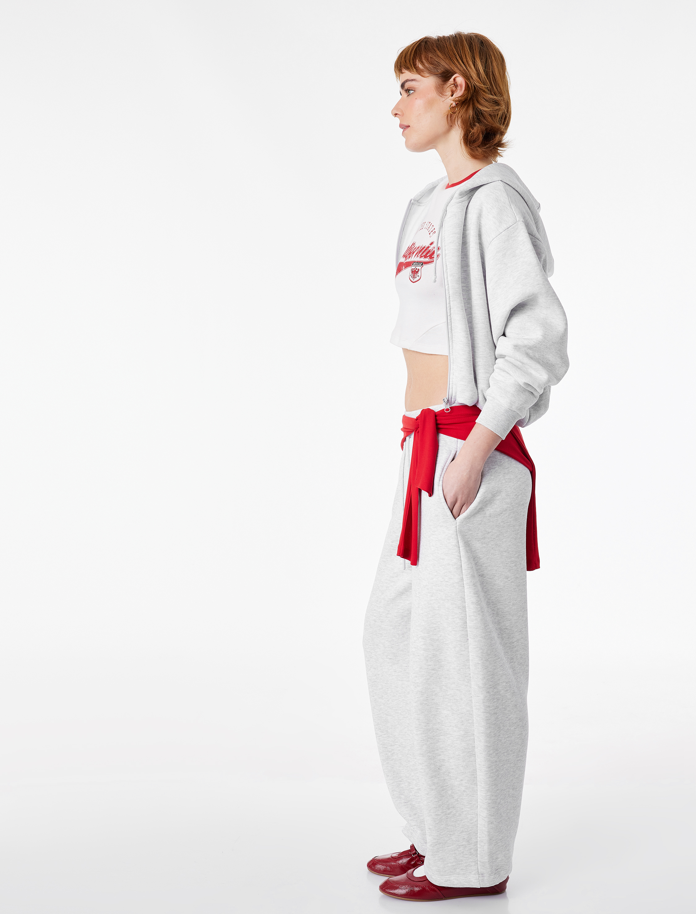   Üç İplik Şardonlu Cepli Beli Bağcıklı Jogger Eşofman Altı