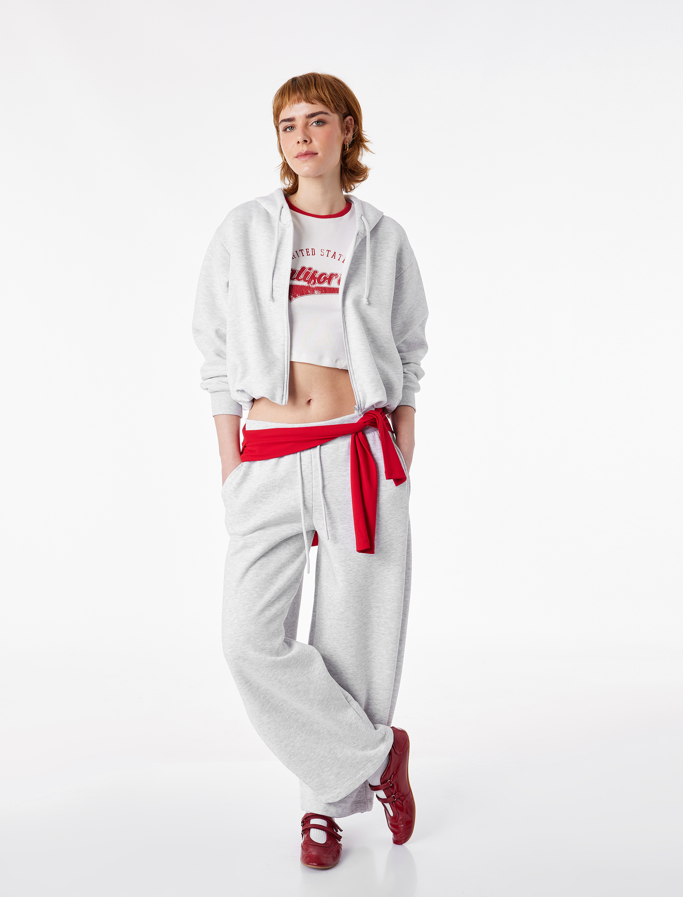   Üç İplik Şardonlu Cepli Beli Bağcıklı Jogger Eşofman Altı