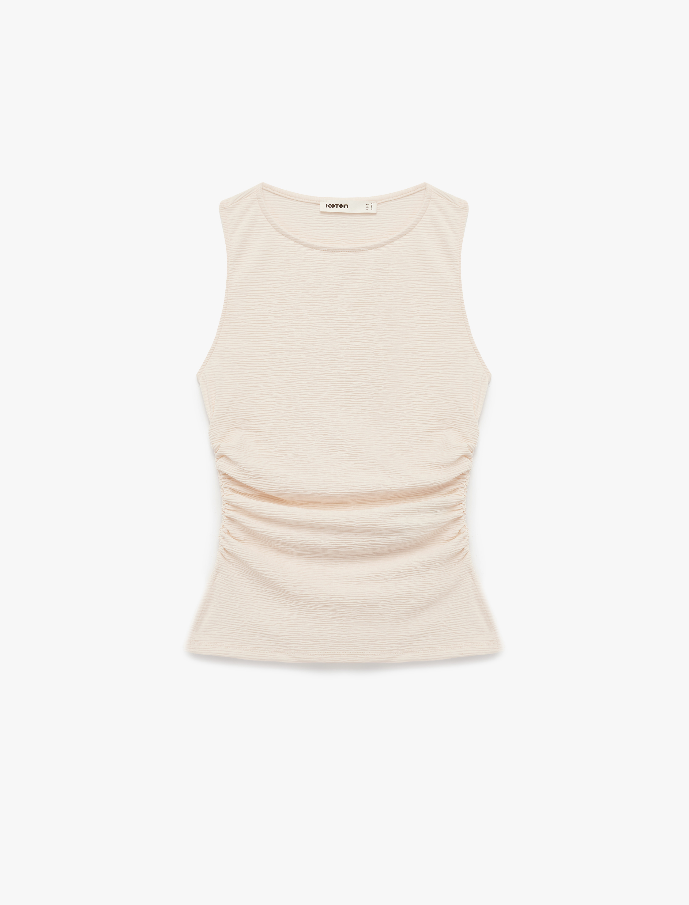   Slim Fit Drape Detaylı Bisiklet Yaka Dokulu Kolsuz Bluz