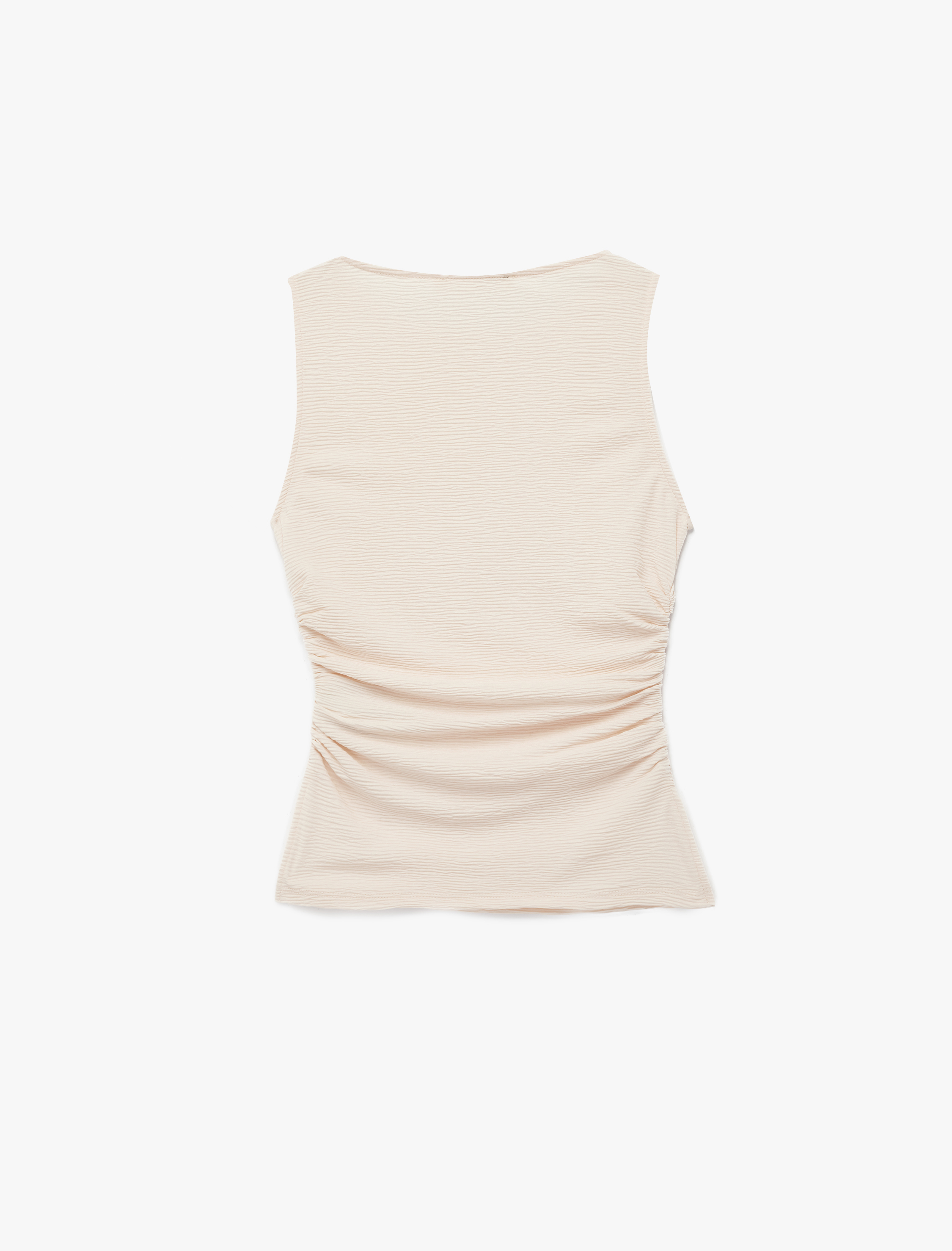   Slim Fit Drape Detaylı Bisiklet Yaka Dokulu Kolsuz Bluz