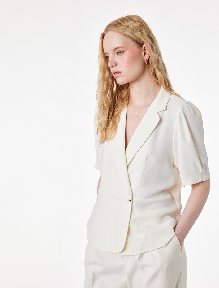  Regular Fit Düğmeli Kısa Kollu Kruvaze Yaka Gömlek