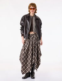 Normal Bel Asimetrik Kesim Ekoseli Midi Etek