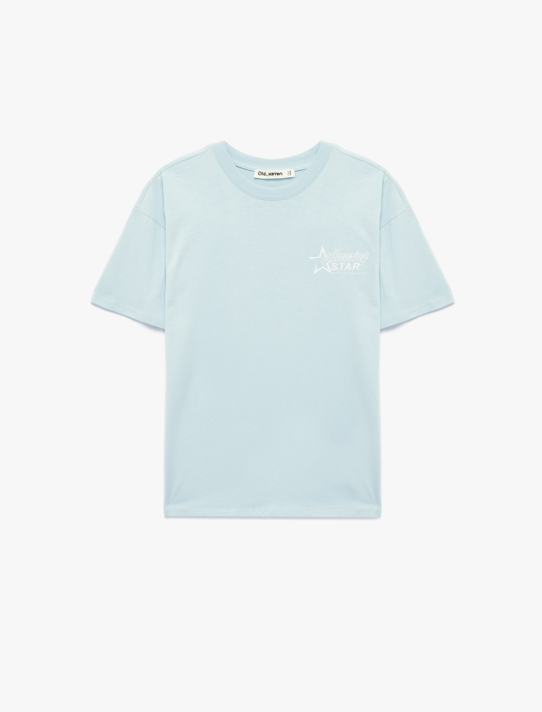   Rahat Kalıp Kısa Kollu Bisiklet Yaka Arkası Baskılı Pamuklu Tişört