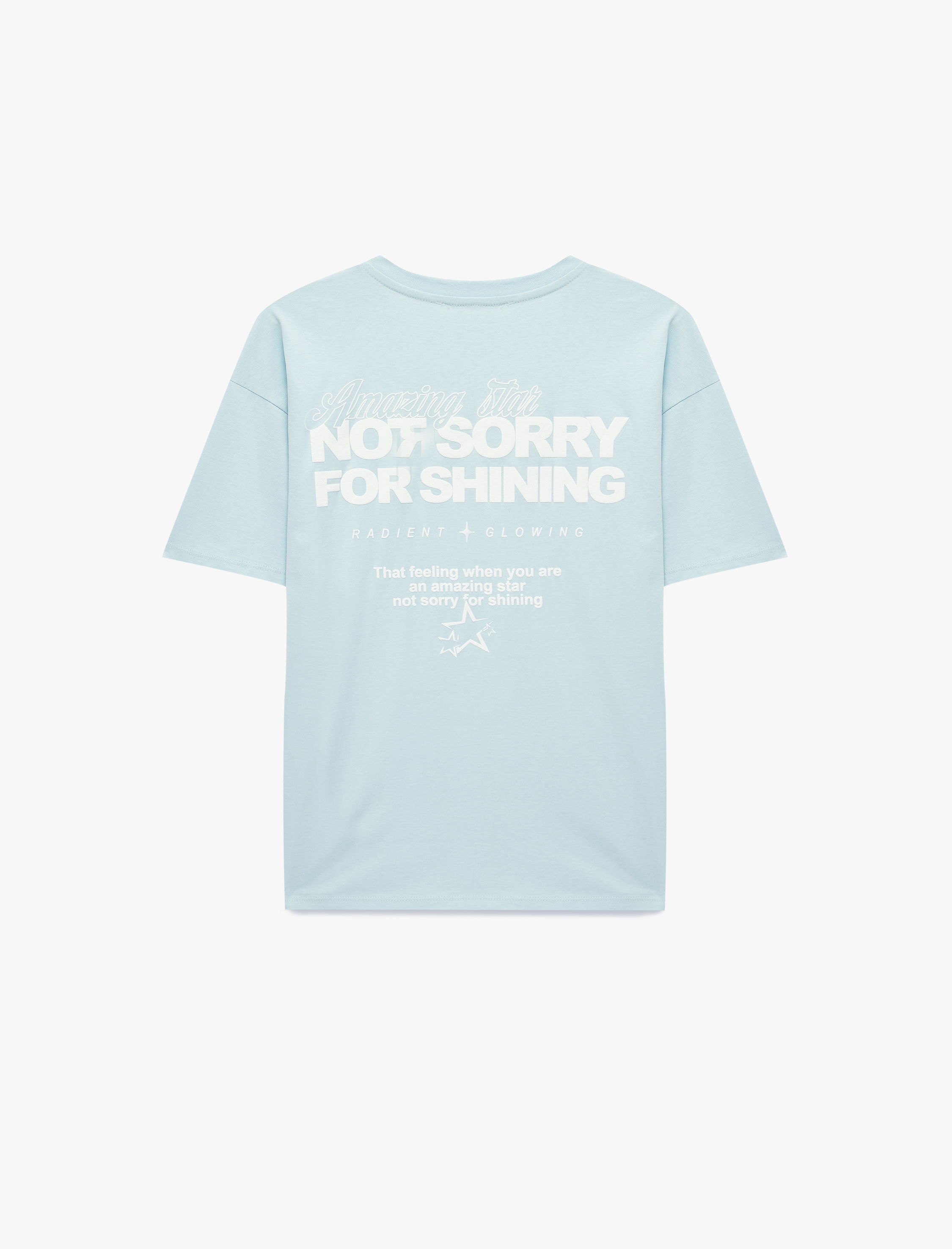   Rahat Kalıp Kısa Kollu Bisiklet Yaka Arkası Baskılı Pamuklu Tişört