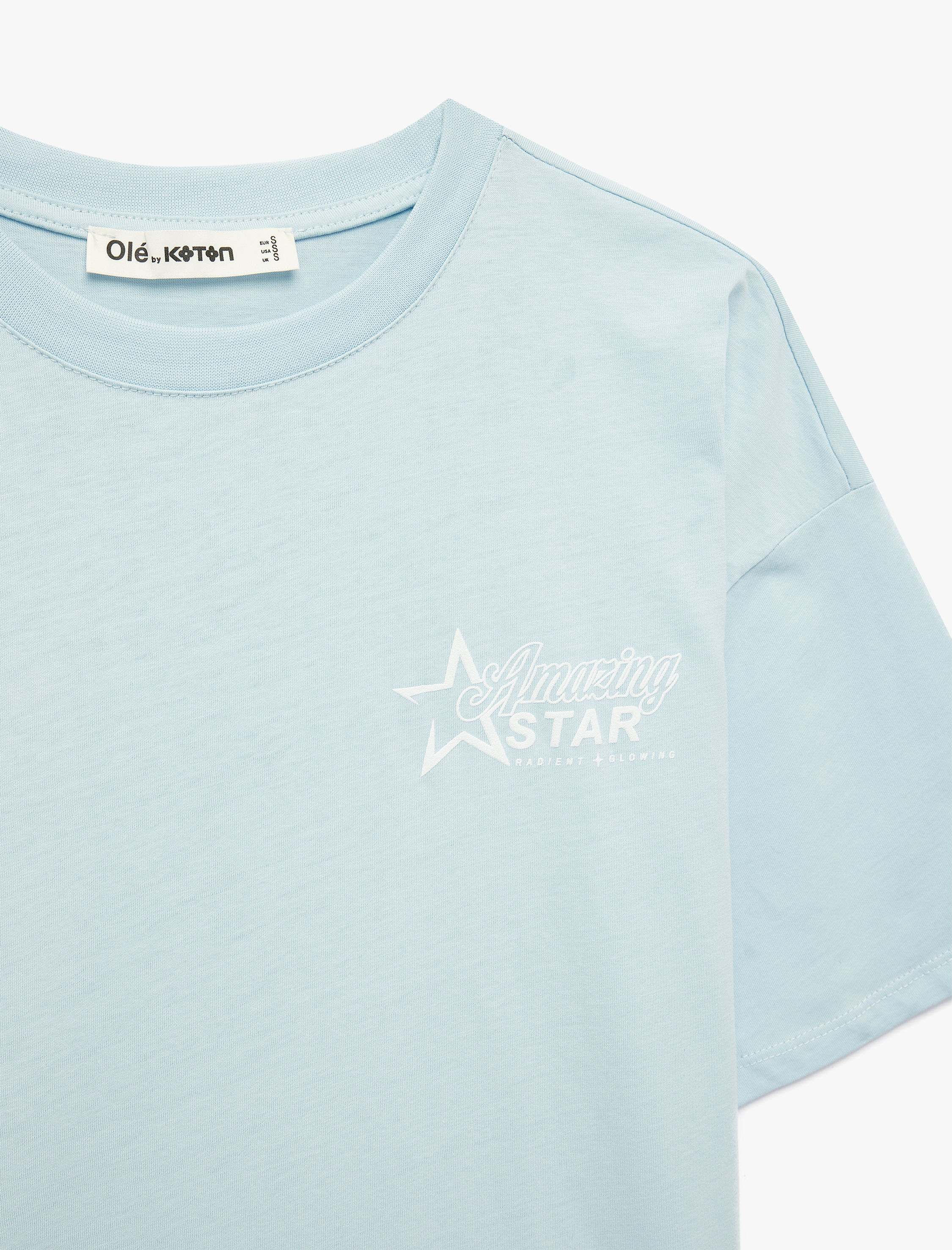   Rahat Kalıp Kısa Kollu Bisiklet Yaka Arkası Baskılı Pamuklu Tişört