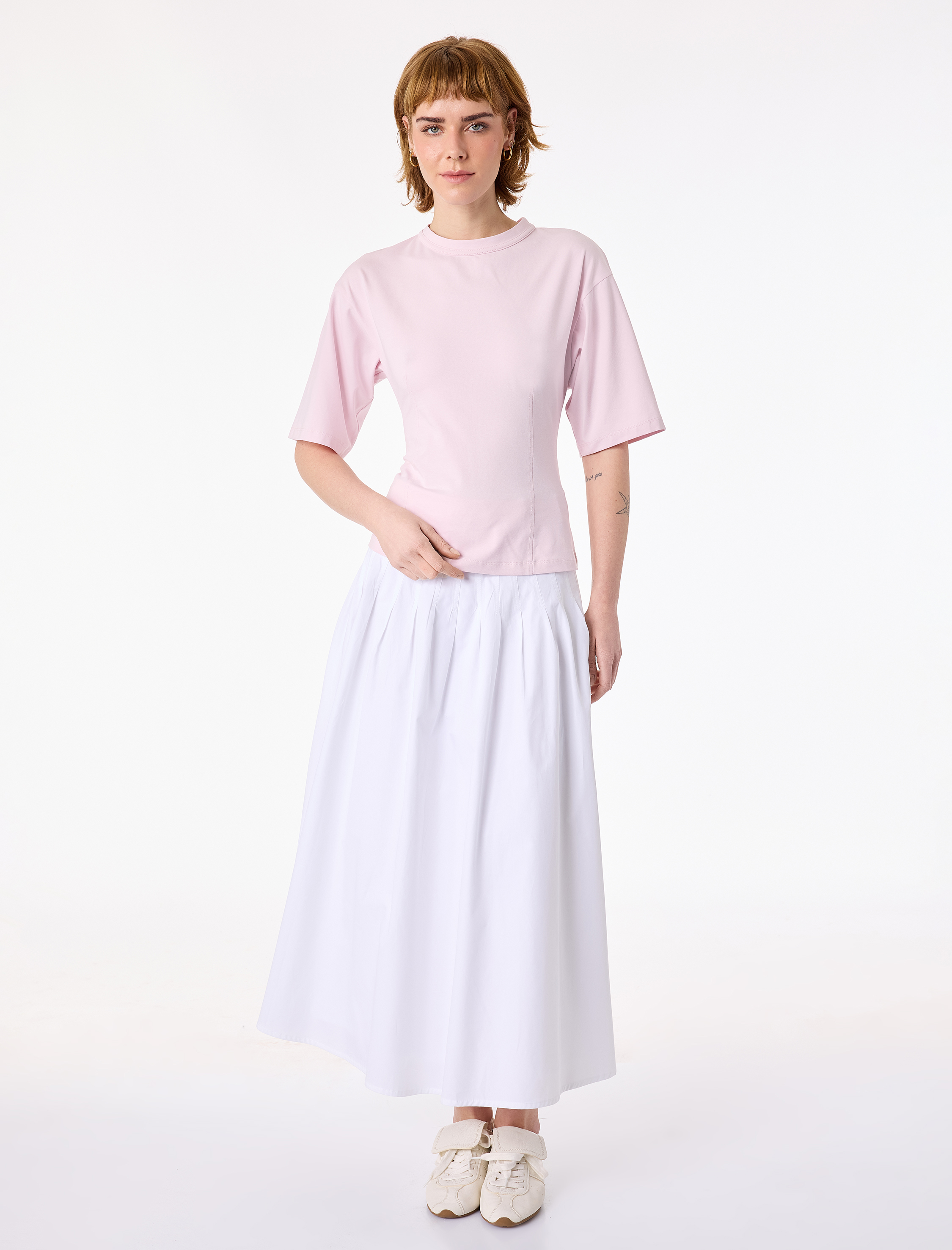   Bisiklet Yaka Slim Fit Korse Detaylı İnterlok Kısa Kollu Tişört