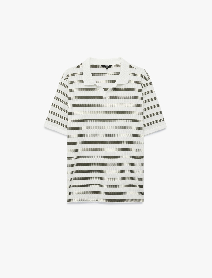 Yeşil Erkek Regular Fit Kısa Kollu Çizgili Polo Yaka Tişört
