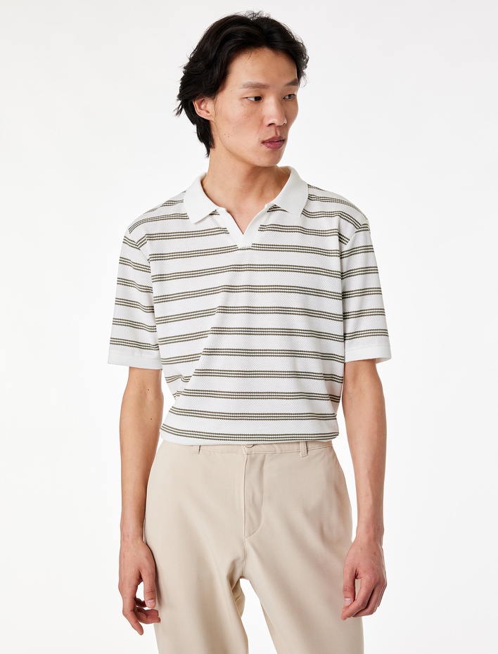  Regular Fit Kısa Kollu Çizgili Polo Yaka Tişört
