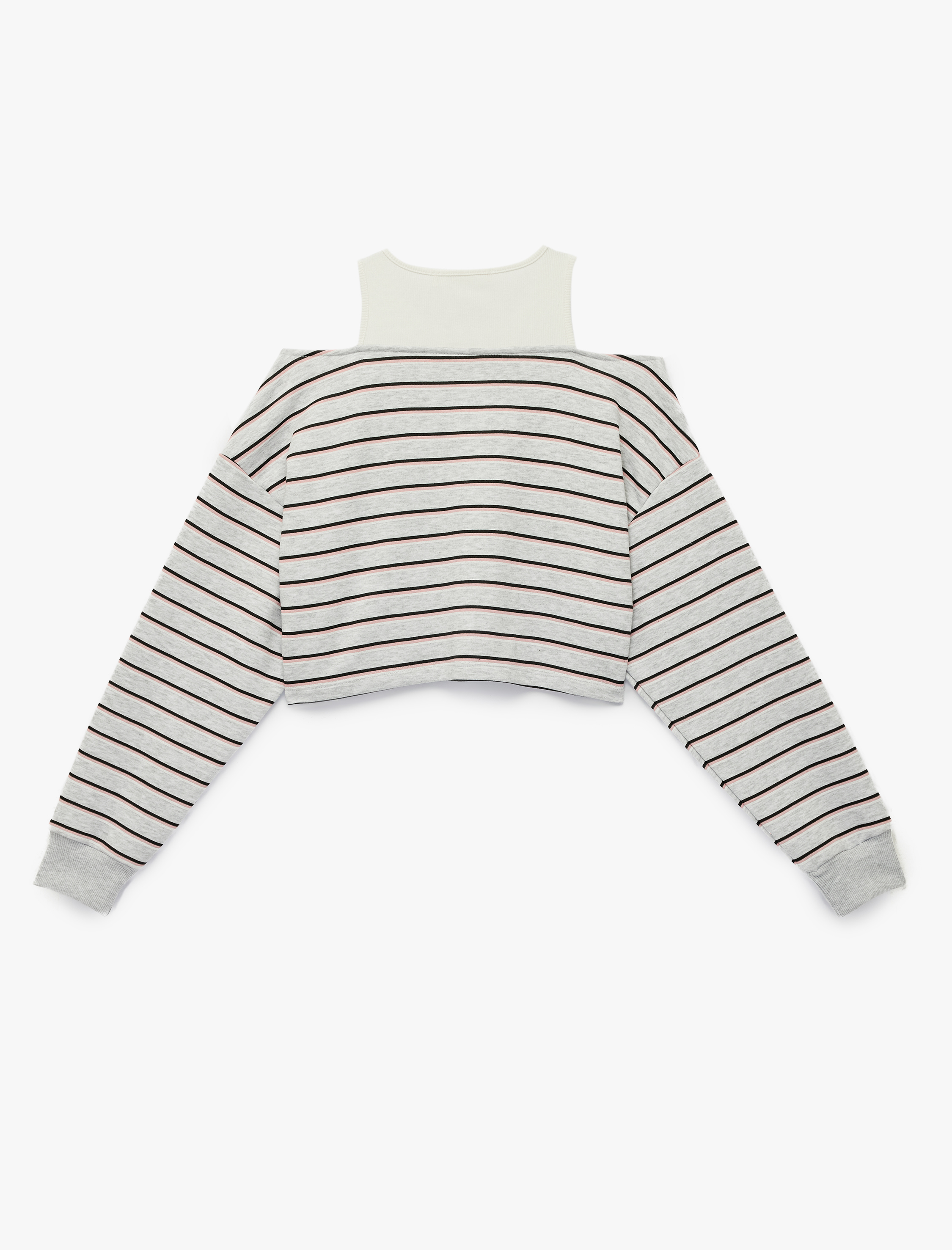   Uzun Kollu Bisiklet Yaka Şardonlu Atlet Katmanlı Crop Sweatshirt