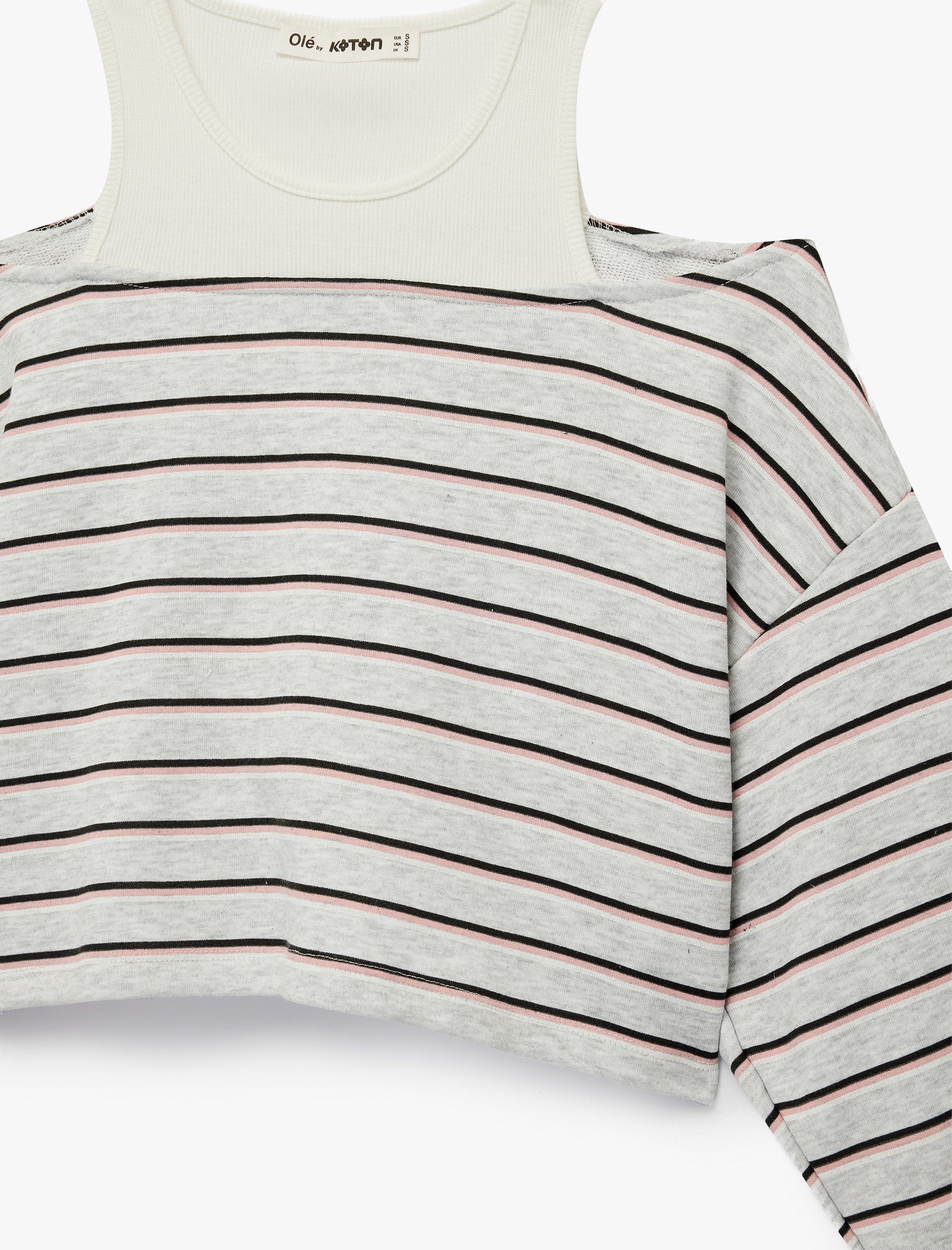   Uzun Kollu Bisiklet Yaka Şardonlu Atlet Katmanlı Crop Sweatshirt