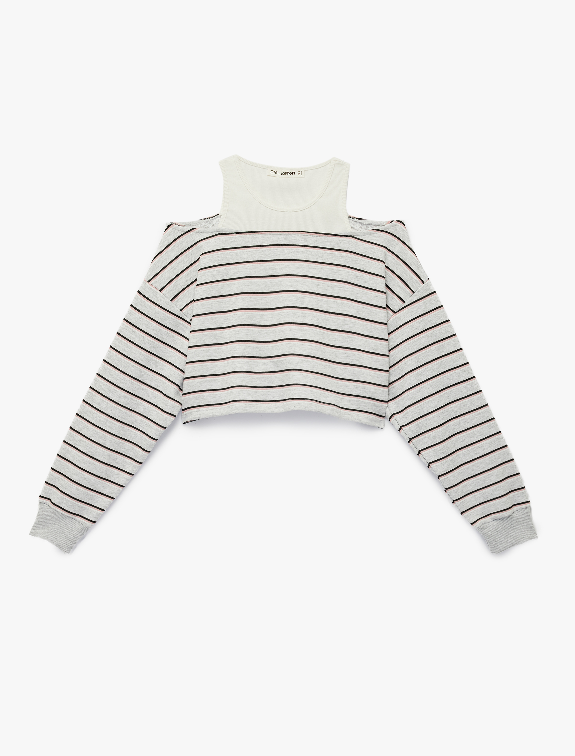   Uzun Kollu Bisiklet Yaka Şardonlu Atlet Katmanlı Crop Sweatshirt