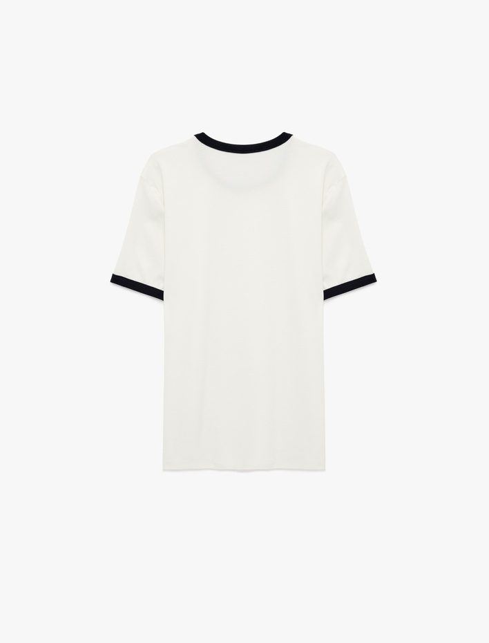  Kısa Kollu Biyeli Pamuklu Tok Kumaş Bisiklet Yaka Slim Fit Tişört