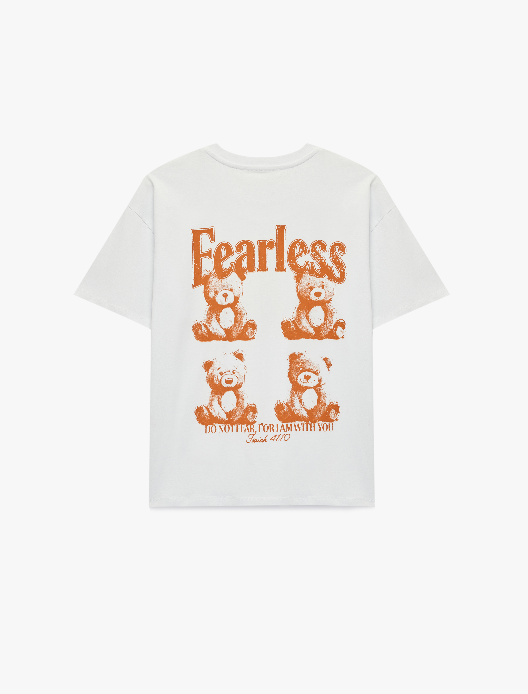   Rahat Kalıp Kısa Kollu Arkası Baskılı Bisiklet Yaka Pamuklu Ayıcıklı Tişört