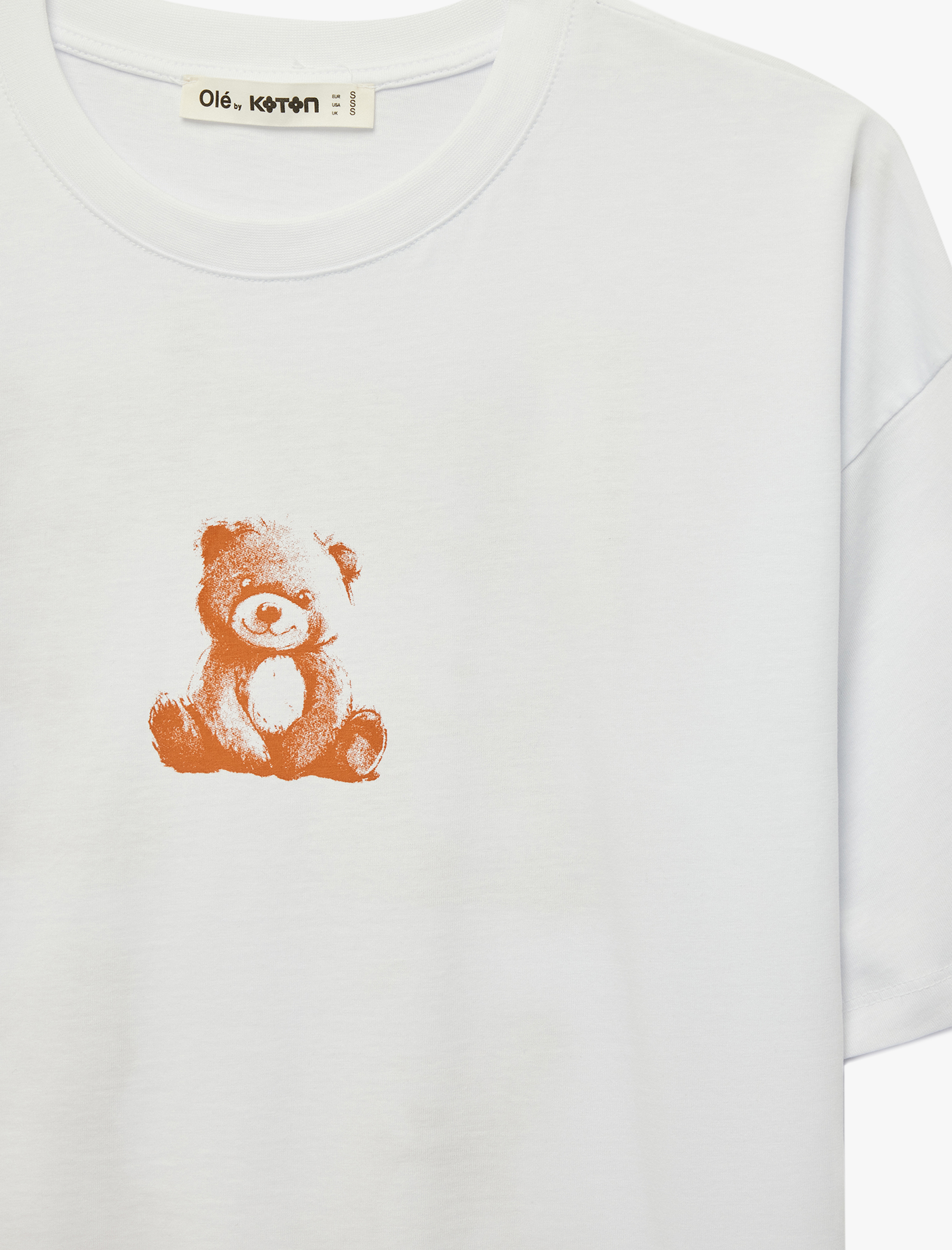   Rahat Kalıp Kısa Kollu Arkası Baskılı Bisiklet Yaka Pamuklu Ayıcıklı Tişört