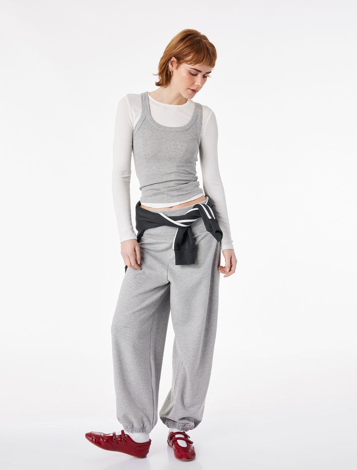  Beli Katlı Rahat Kalıp Modal Karışımlı Şardonlu Jogger Eşofman Altı