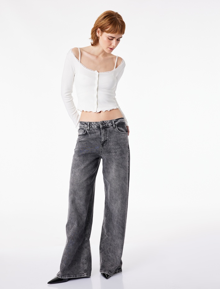  Düğmeli Uzun Kollu U Yaka Katmanlı Modal Karışımlı Slim Fit Hırka