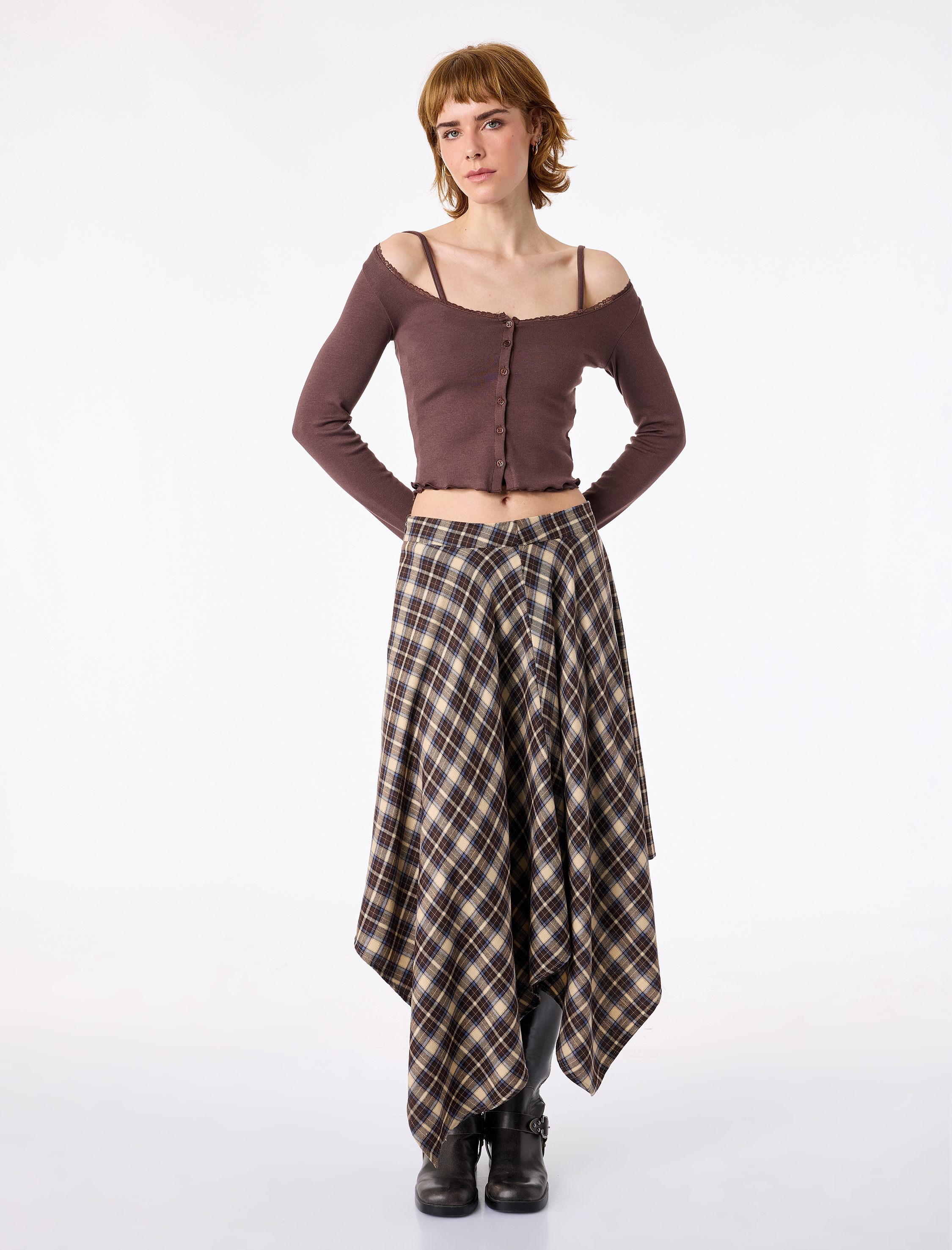   Düğmeli Uzun Kollu U Yaka Katmanlı Modal Karışımlı Slim Fit Hırka