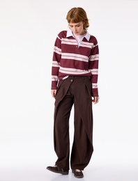 Rahat Kalıp Kat Detaylı Düğmeli Geniş Paça Pantolon